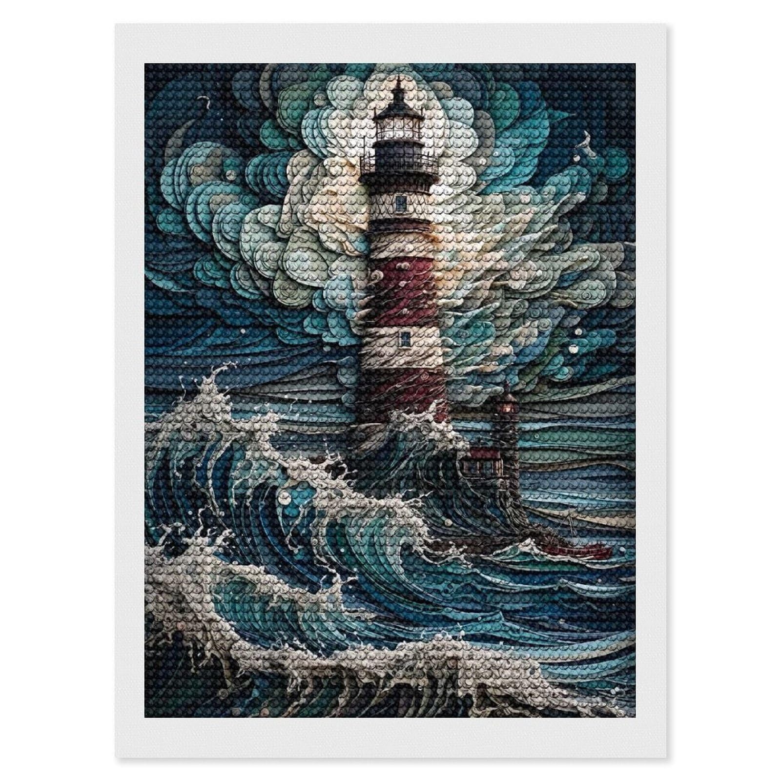 Junmoney Lighthouse in The Storm Diamond Painting Canvas Kit 12"x16", Round Gems, Living Room Decor, Seasonal Gift Choice, Modern Decor