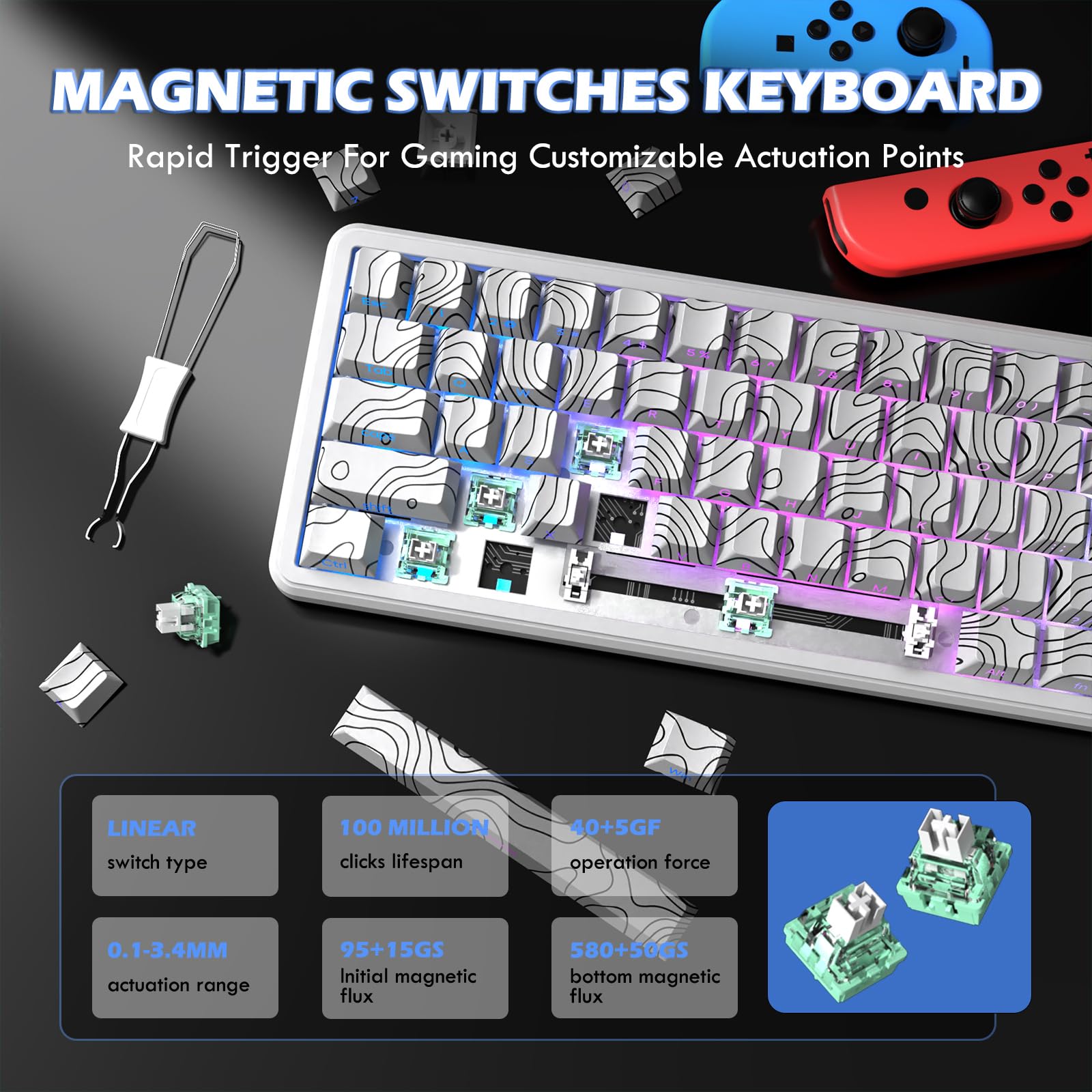 MAMBASNAKE X ATTACK SHARK Tastiera e mouse wireless tri-mode, tastiera con Interruttori Magnetici a Grilletto Rapido X65PRO HE, Precisione RT 0,01 mm 8KHz, Mouse X11 con Dock di ricarica - Bianco