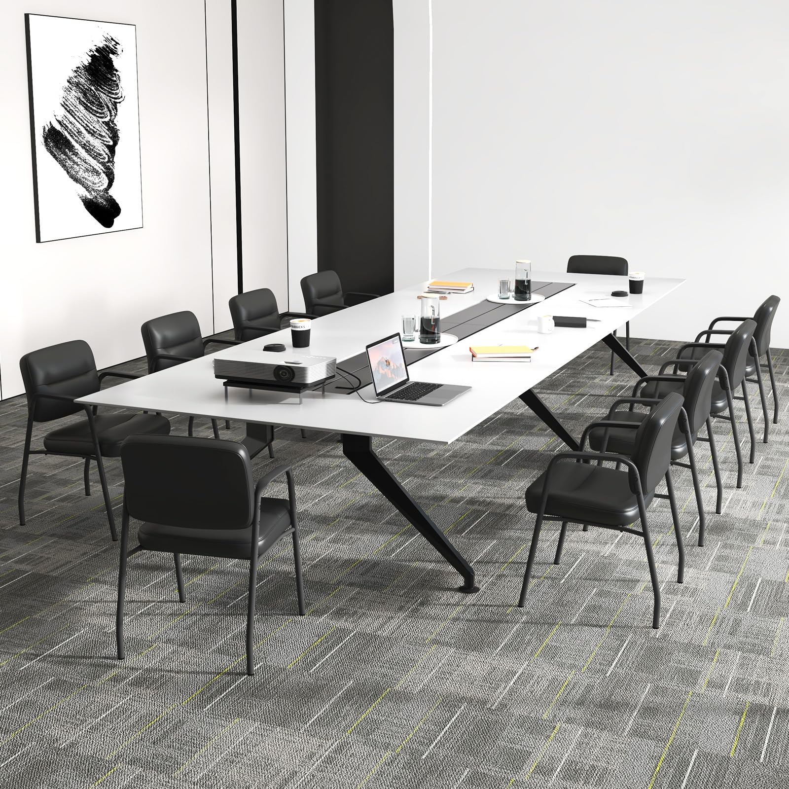 GIANTEX Set di sedie da sala d'attesa senza ruote 2/4/6/8/10/12 imbottite con braccioli integrati, sedie per ospiti ergonomiche per reception, ufficio, nero