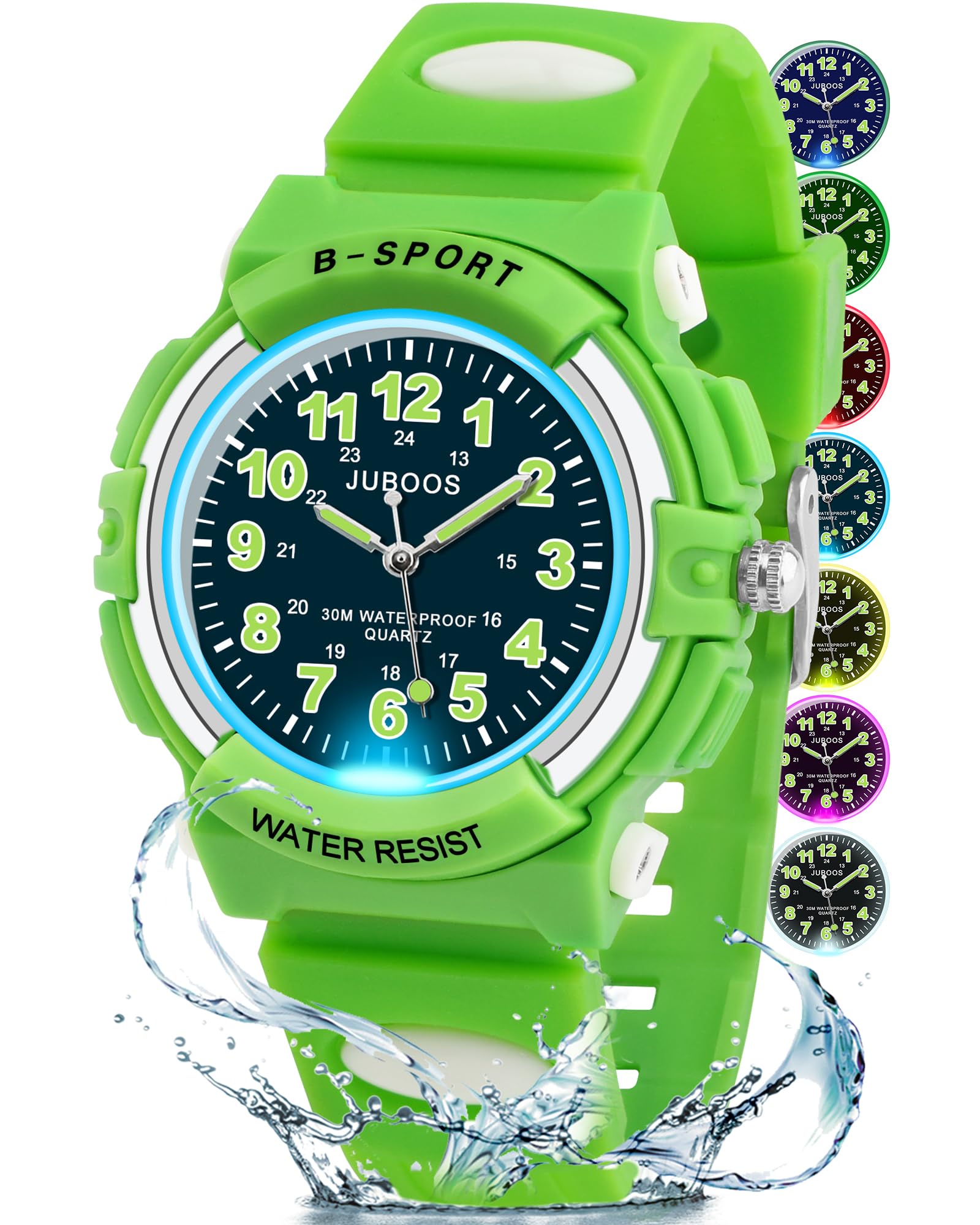 Kids Watches for Boys and Girls, 7 Color Dial Waterproof Analog Quartz Watch with Soft Band, Time Teaching Watch for Kids 5-16