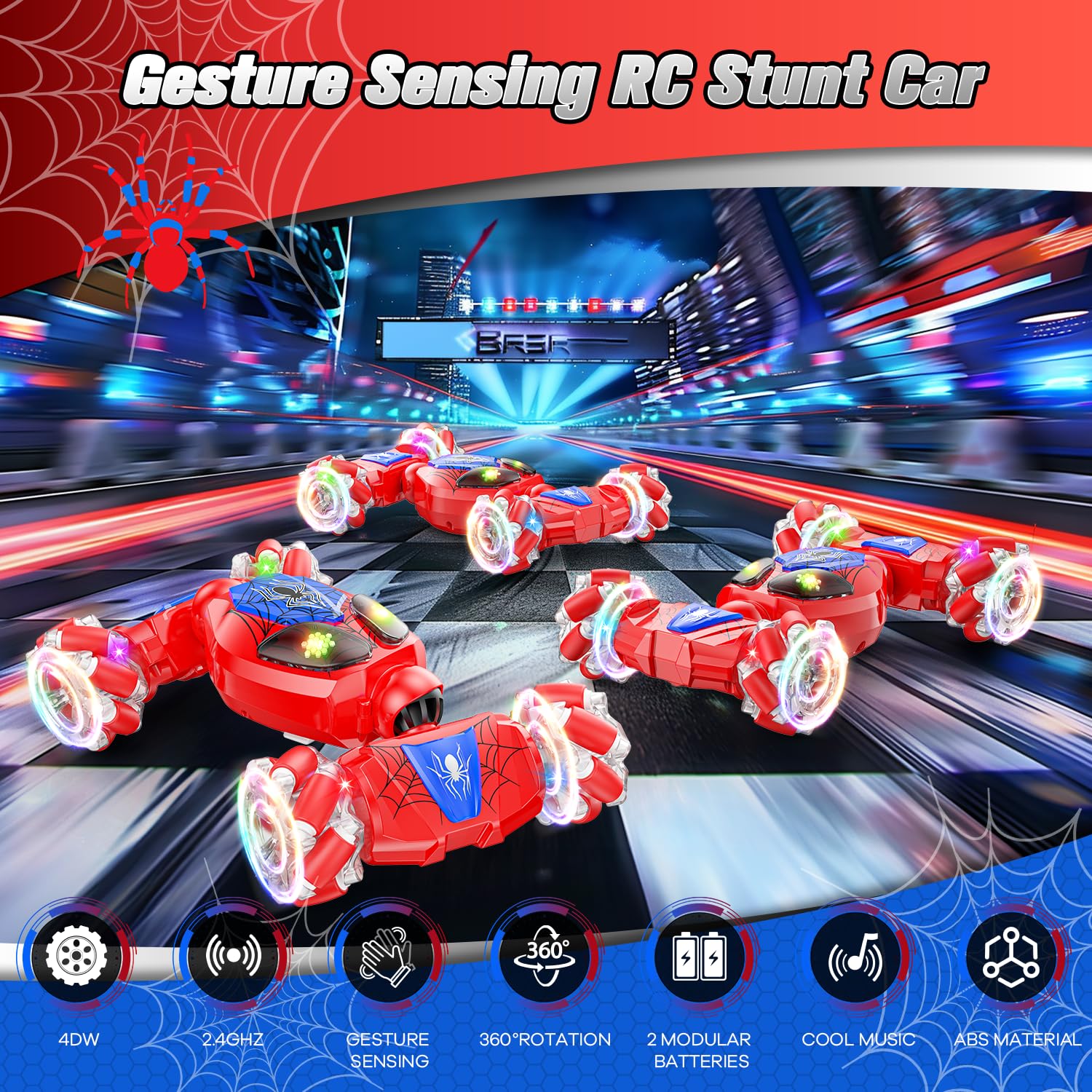 BAIWU Stunt Car, Gesture Sensing RC Car with 2.4G Drift Hand Control, Offroad 360 Rotation, Lights, Music - Perfect for Boys & Girls Aged 6-12