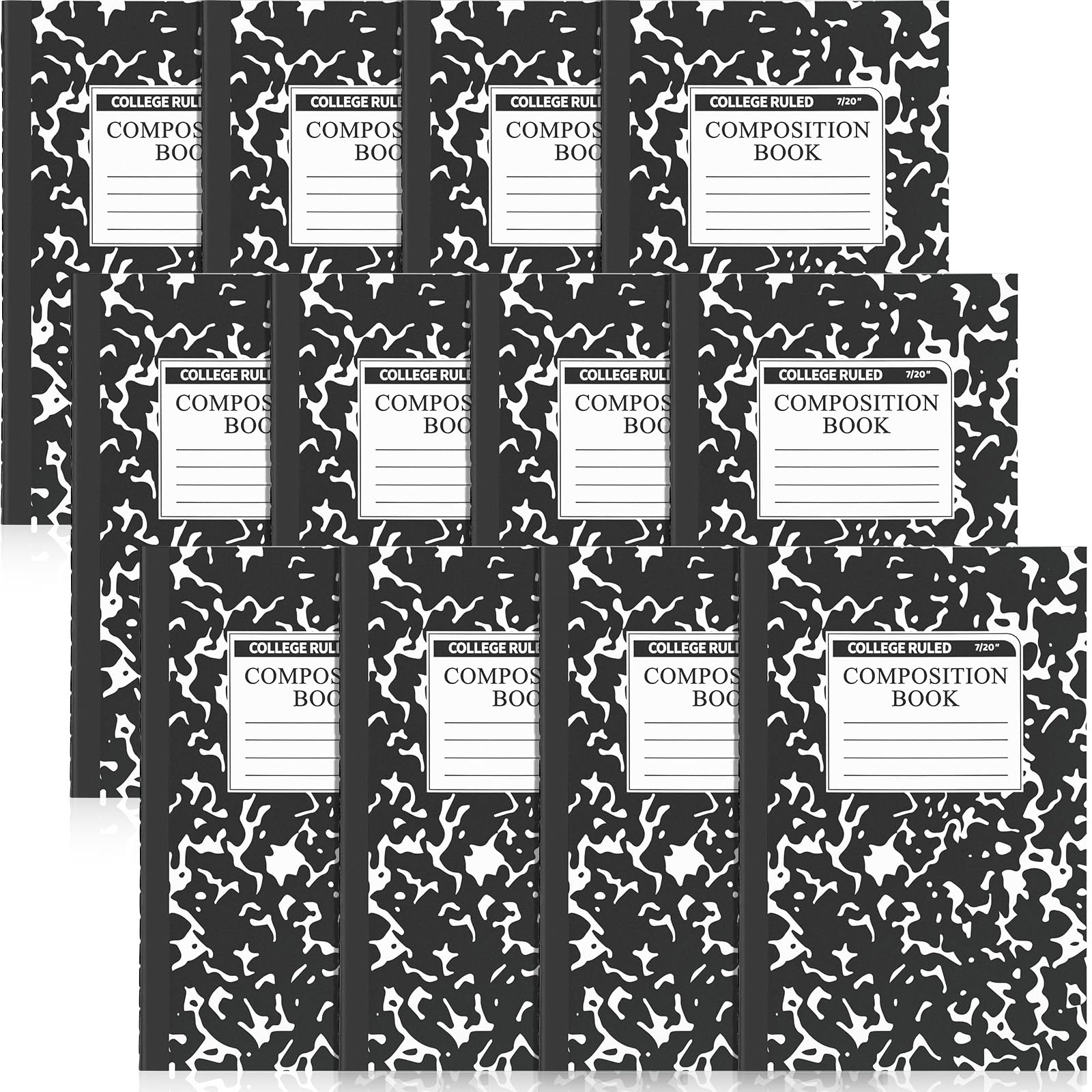 Fainne 12 Pack A5 Composition Notebooks Bulk Wide Ruled Composition Notebook Wide Ruled Notebooks Marble Covers Notebook for Student Classroom Office Supplies(Black)