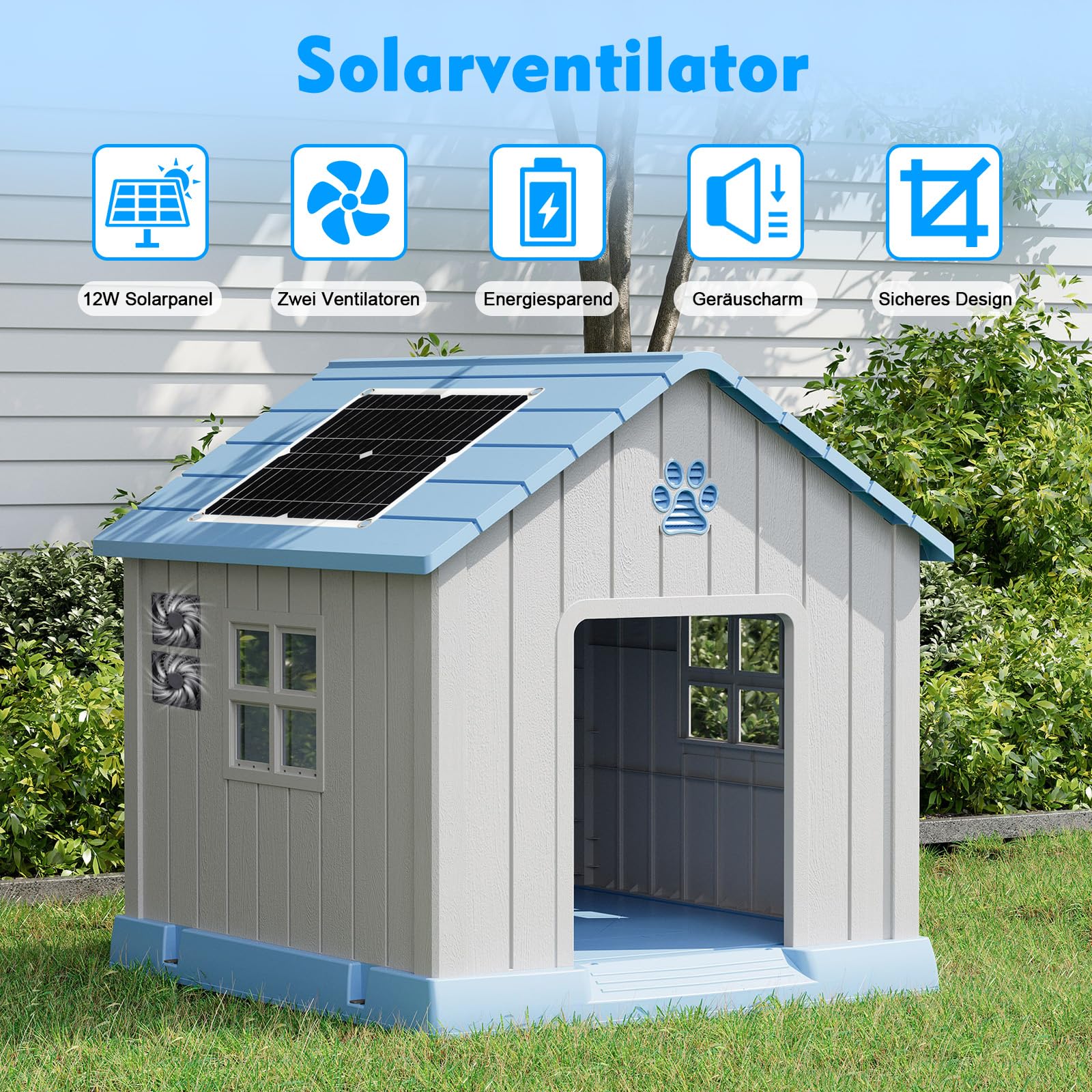 Ventilateur de panneau solaire 12 W - Ventilateur d'extraction solaire avec double ventilateur CC - Échappement de fenêtre pour hangars, poulaillers, serres, niches pour animaux domestiques