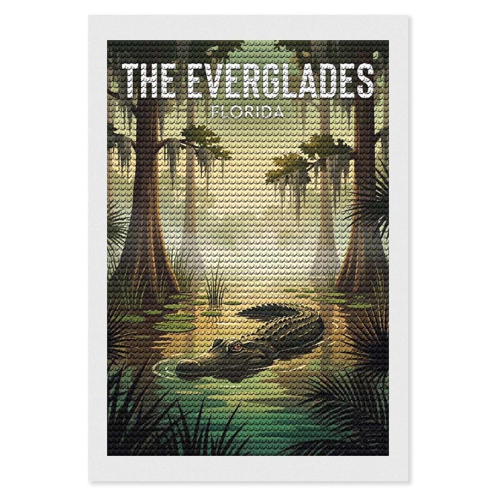 Junmoney The Everglades Florida Alligator Round Drill Diamond Painting 8"x12", for Adults, Creative Leisure Activity, Office Decor, Holiday Gift Idea