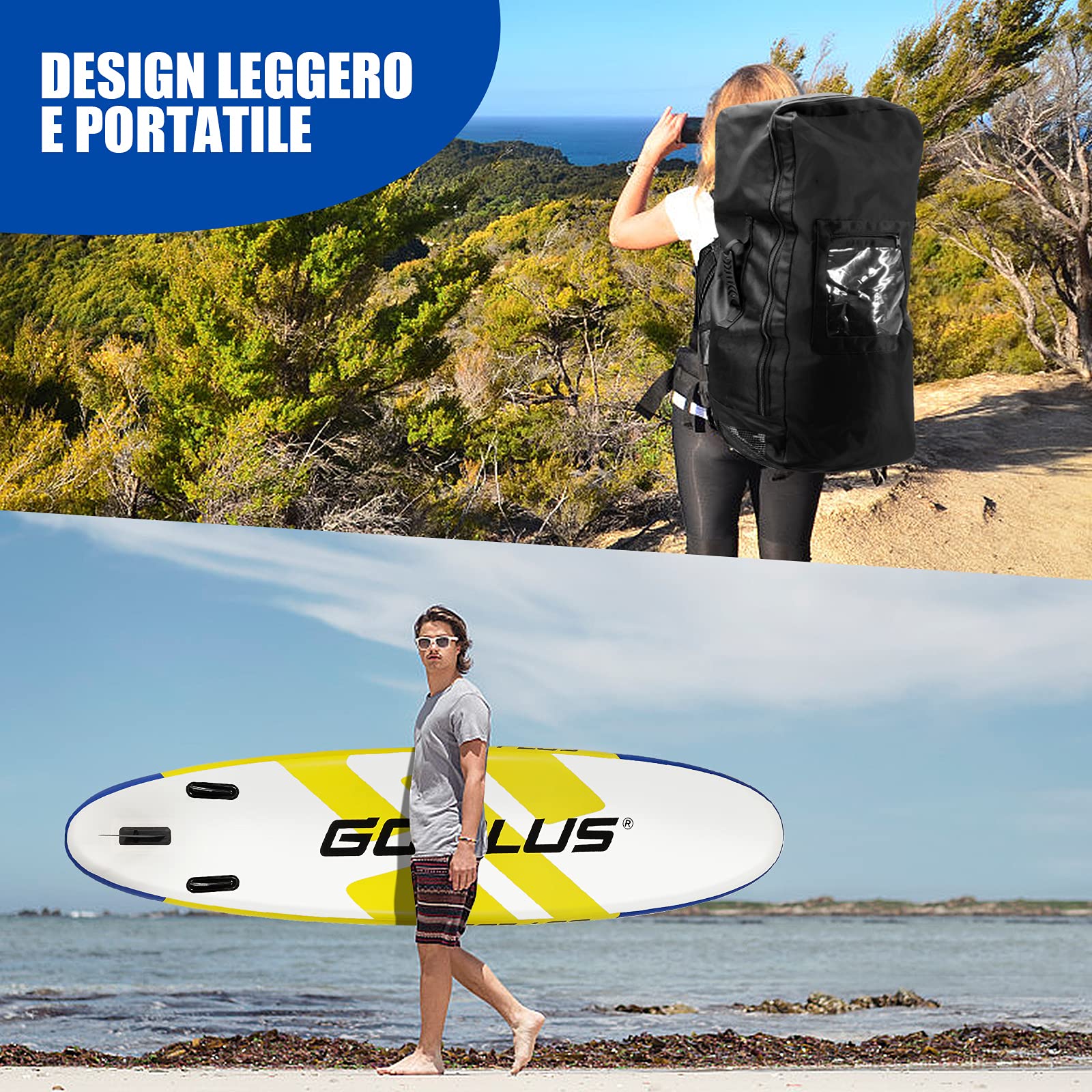 COSTWAY SUP Gonfiabile Adulti 305/335 cm, Stand Up Paddle Gonfiabile con Pinne, Leash, Pagaia, Pompa, Kit di Riparazione e Borsa, Carico Massimo 110 kg