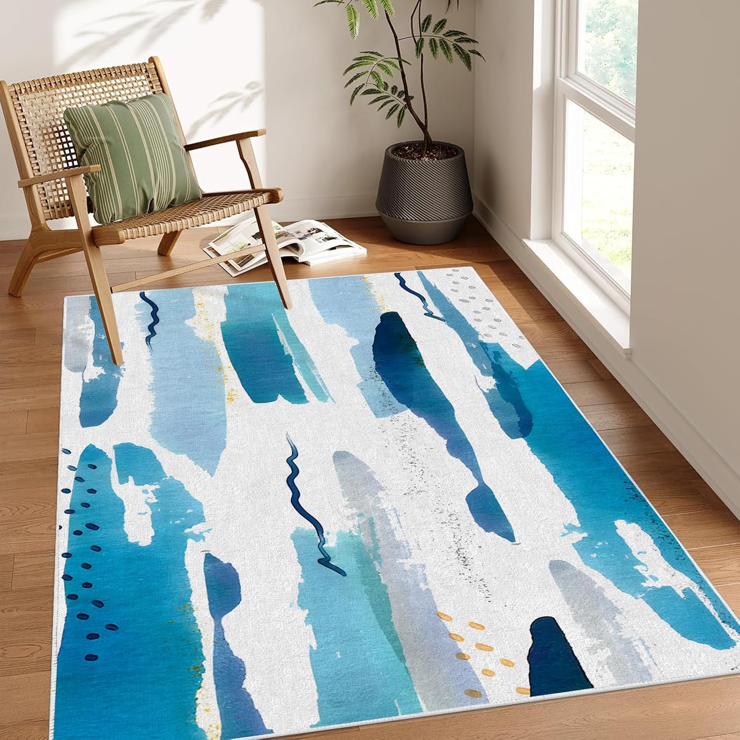 Farmhouse Floral 2x4 Area Rugs for Living Room Washable Non Slip - Bohemian Carpet Low Pile Soft - Retro Rug for Bedroom Dining Room Kitchen Entryway Indoor Girl Home Decor A36