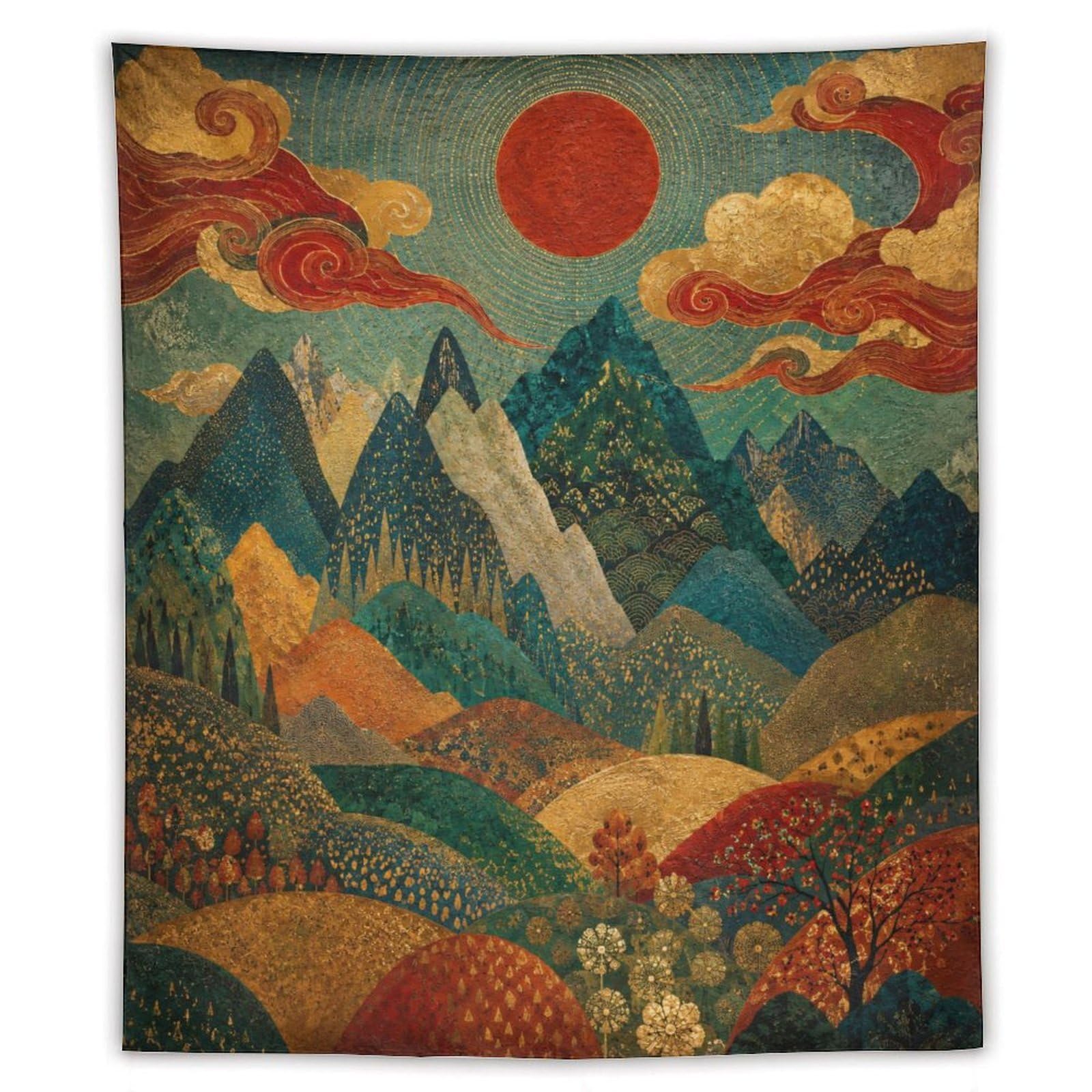 H3B8U2Y5 Mountain Valley Sunrise Wall Tapestry, Ukiyo-e, Sofa Area
