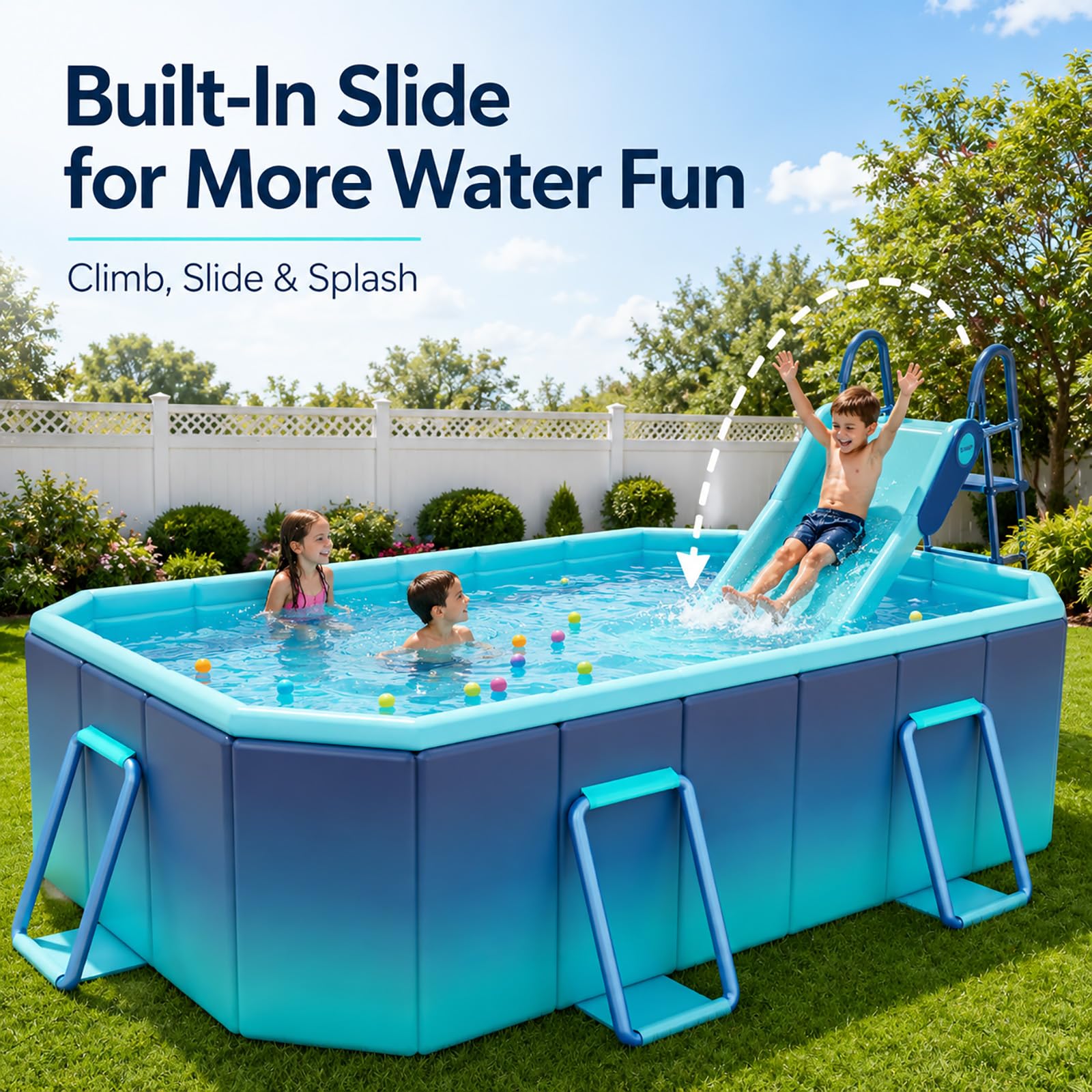 Grande Piscina Fuori Terra Rettangolare con Scivolo Familiare | Piscina da Giardino Esterna con Pareti Resistenti e Scala Sicura(3m/118in)
