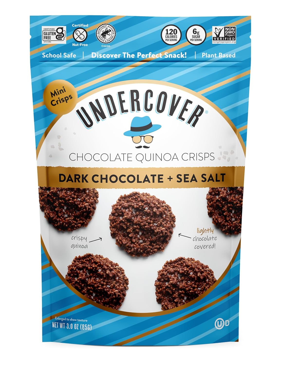 Undercover Snacks Chocolate Quinoa Crisps - Dark Chocolate Variety Sampler Pack | 7-Pack, 3oz Bags of Mini Crisps | Gluten Free, Nut-Free, Allergen Friendly, Kosher, Plant-Based
