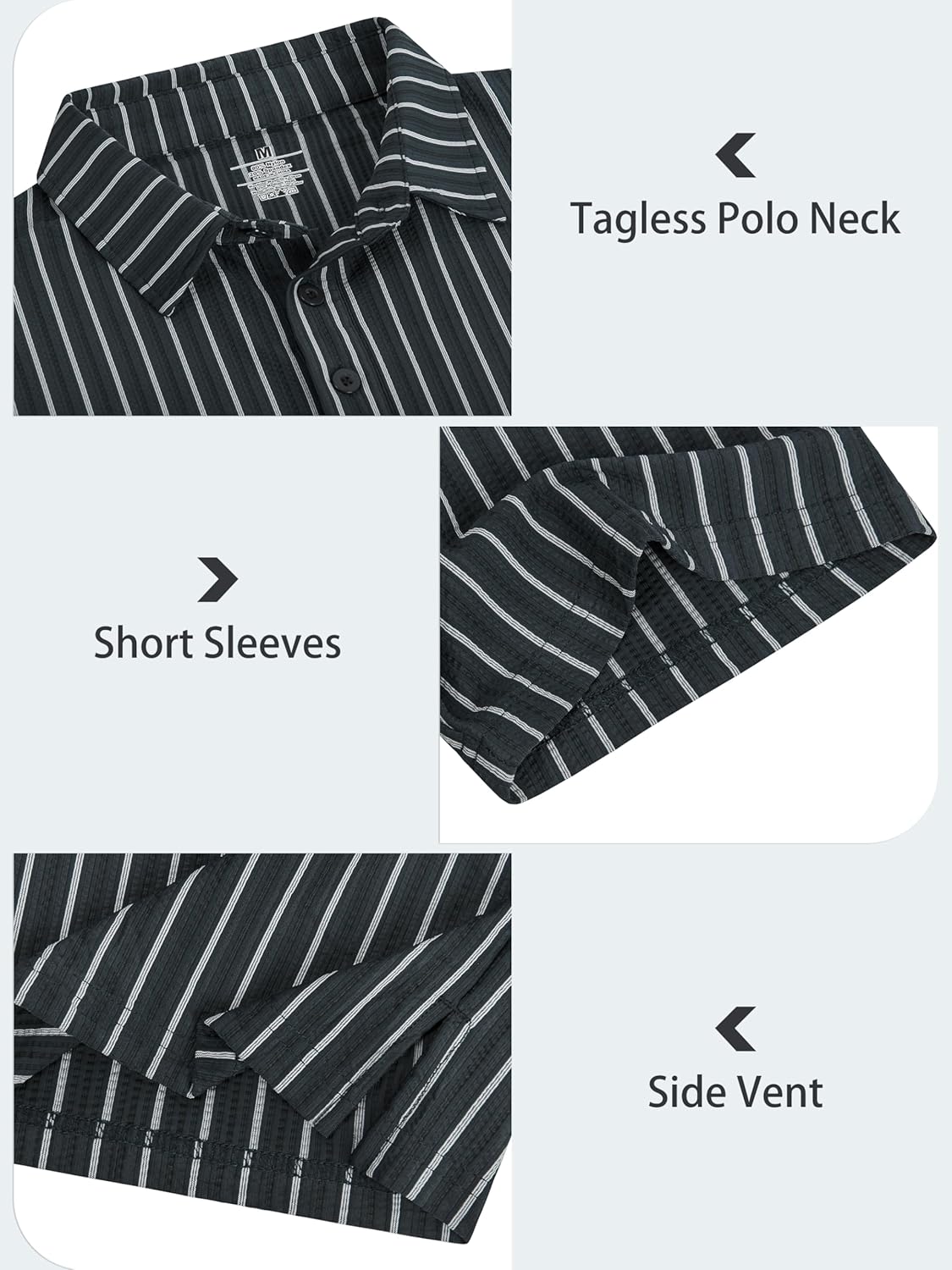 Derminpro Men's Striped Golf Polo Shirts Short Sleeve Textured Knit Quick Dry Stretchy Collared T-Shirts