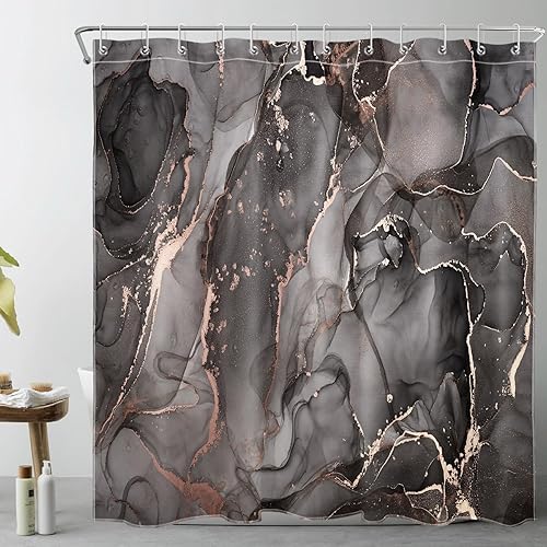 LB Grey Marble Shower Curtain Decor,Modern Luxury Abstract Pink and Black Marble Textured Shower Curtain for Bathroom 72X72 inch Polyester Fabric