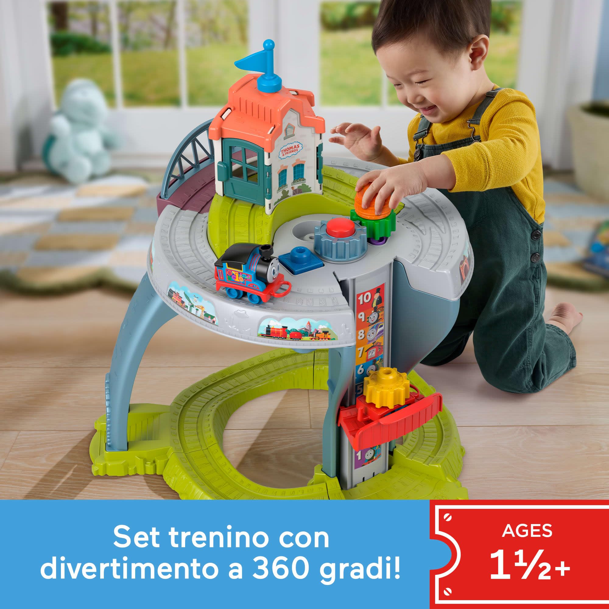 Il Trenino Thomas - Il Mio Primo Set Trenino, pist con 2 livelli di gioco, blocchi di forme impilabili e accessori per lo sviluppo motorio, giocattolo per bambini, 1+ anni, JDD70