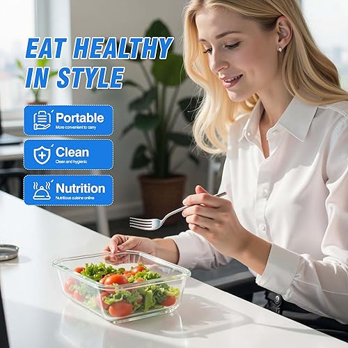 Miniatura 8 de Recipientes de vidrio para preparación de comidas de 36 onzas, recipientes de vidrio con tapas de cierre a presión, recipientes herméticos para