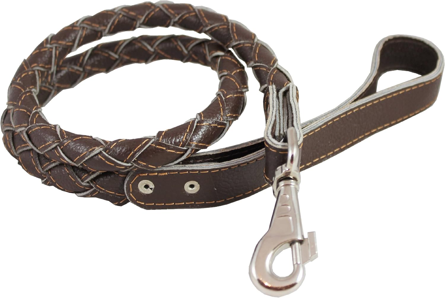 4-Thong Round Fully Braided Genuine Leather Dog Leash, 43" Long 1" Wide Cane Corso, Mastiff, Great Dane