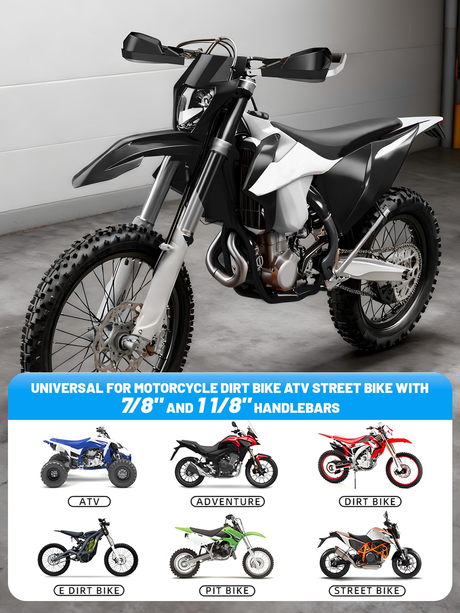 Protectores de mano para moto de suciedad – Universal para manillar de 7/8 pulgadas y 1 1/8 pulgadas – Para Dirt Bike para Motocross Enduro Supermoto (negro)