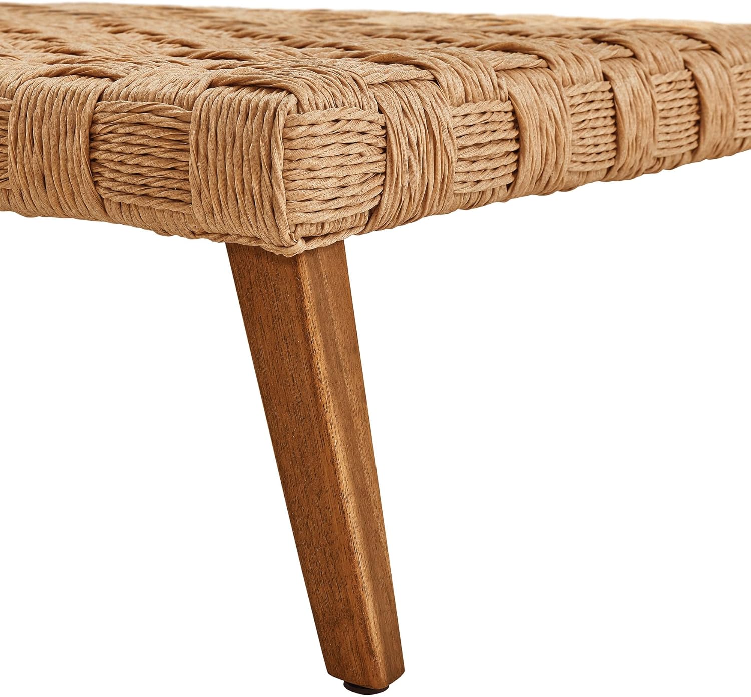 Modway Thames Wicker Rattan Outdoor Coffee Table in Natural - Low-Profile Rectangle Patio Table - Weather Resistant Outdoor Wicker Coffee Table with Acacia Wood Legs for Deck, Pool, Balcony, Garden