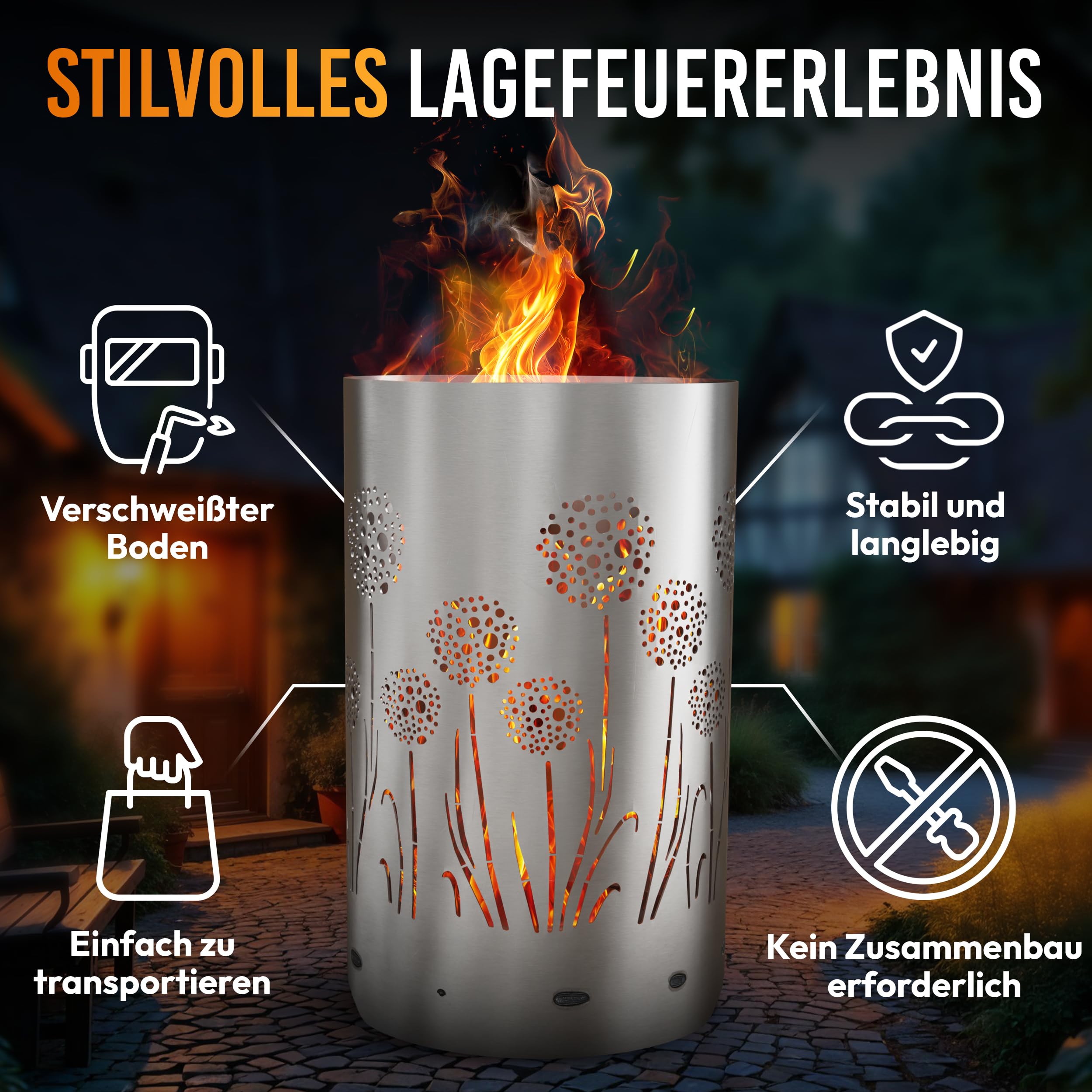 Feuertonne Feuerkorb mit Pusteblume Motiv