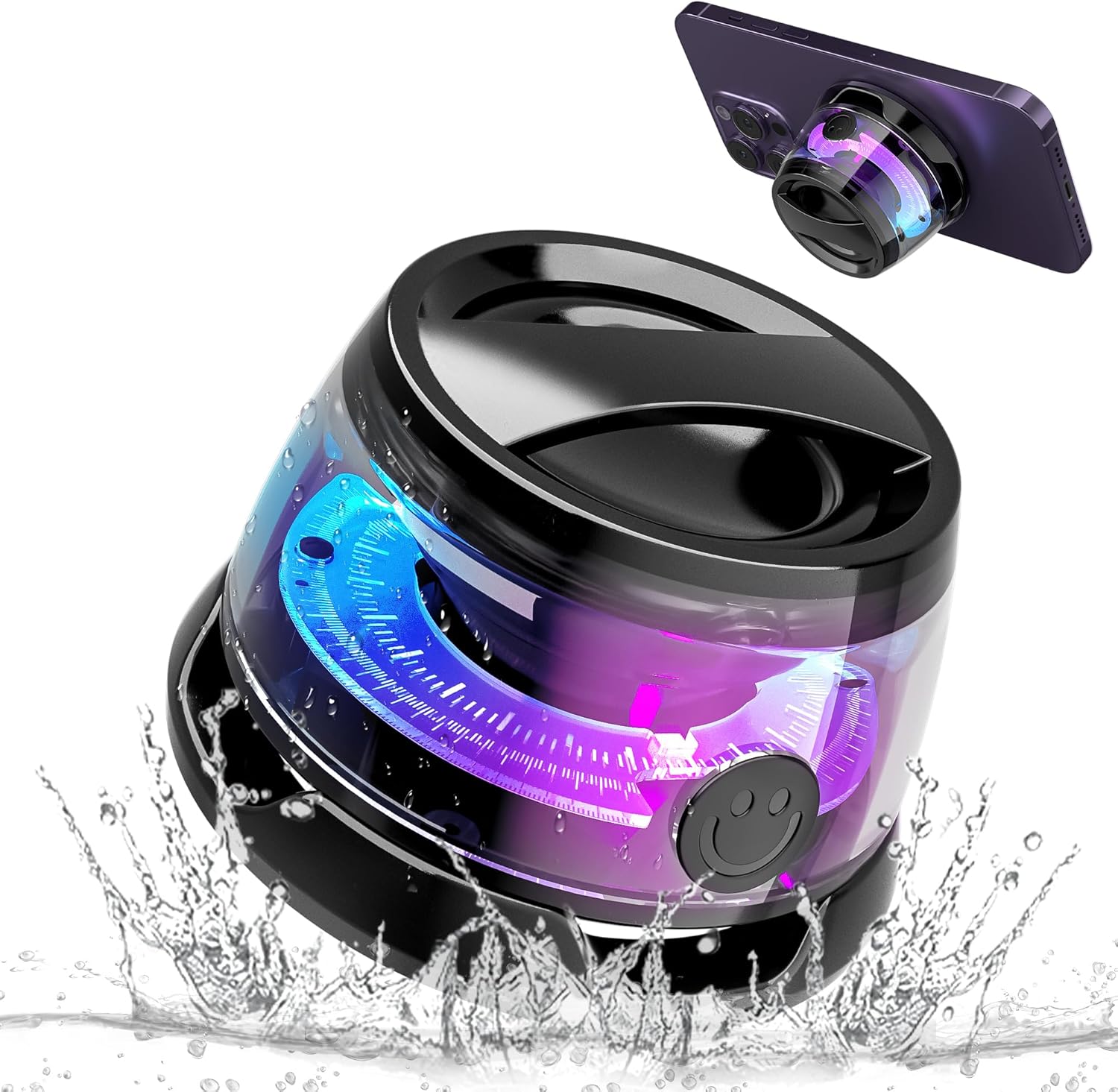 Shower Speaker Bluetooth Waterproof, Portable Cell Phone Stand, IPX7 Waterproof Mini Wireless Speaker with LED Light, Bluetooth 5.3 Wireless Stereo, for Home, Outdoors, Pool