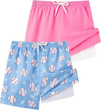 Funnycokid 2 Pack Boys Swim Trunks Liner Bathing Suit Size 3-12T | Kids Swim Shorts, Elastic Liner, Anti-slip Sandproof Boardshorts, Elastic Waistband, Waist Drawstring,Summer Beachwear