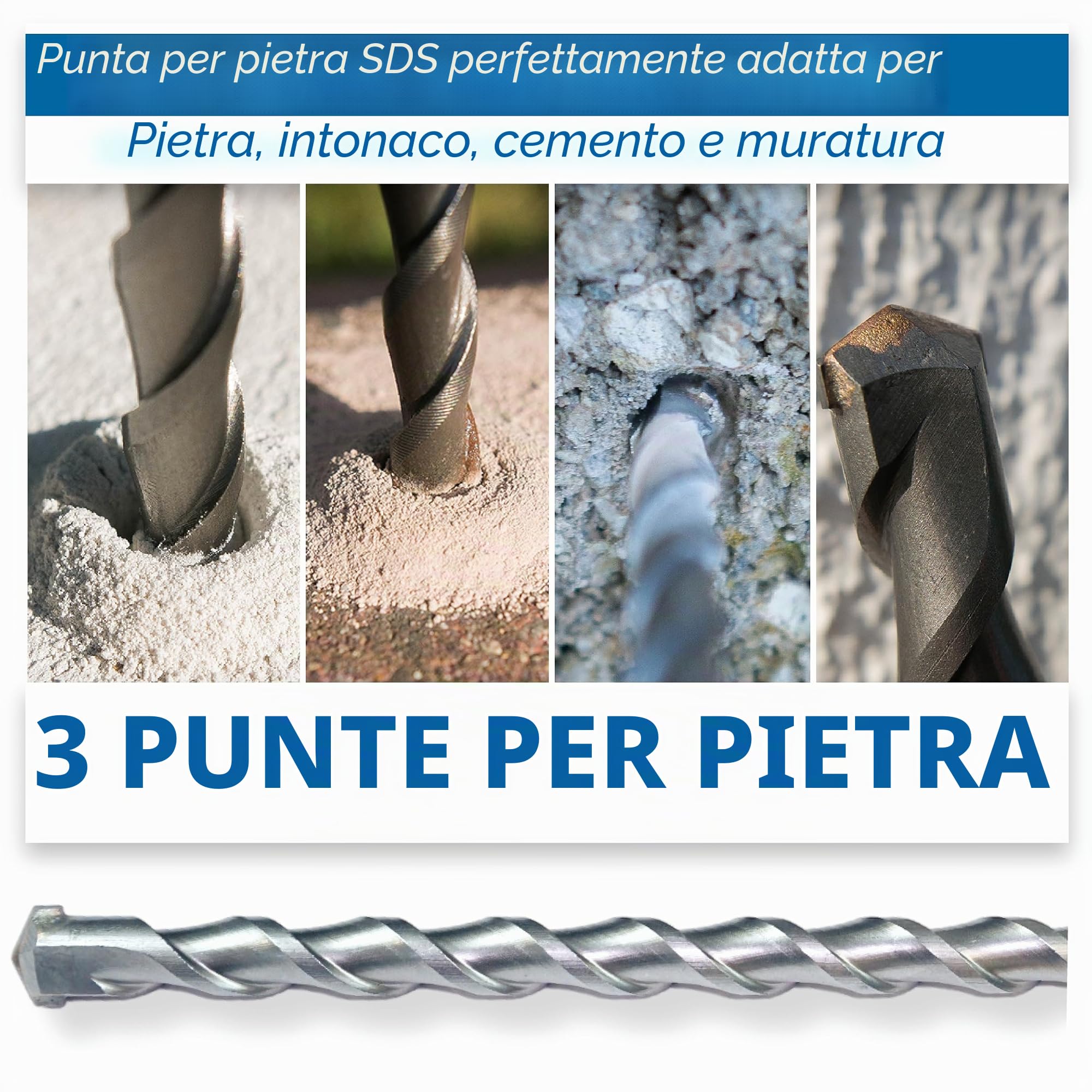 sds plus - Set di 3 punte da trapano per pietra, Ø 10-14-20 mm x 40 cm, ideali per muratura, calcestruzzo, pietra naturale in metallo duro di alta qualità