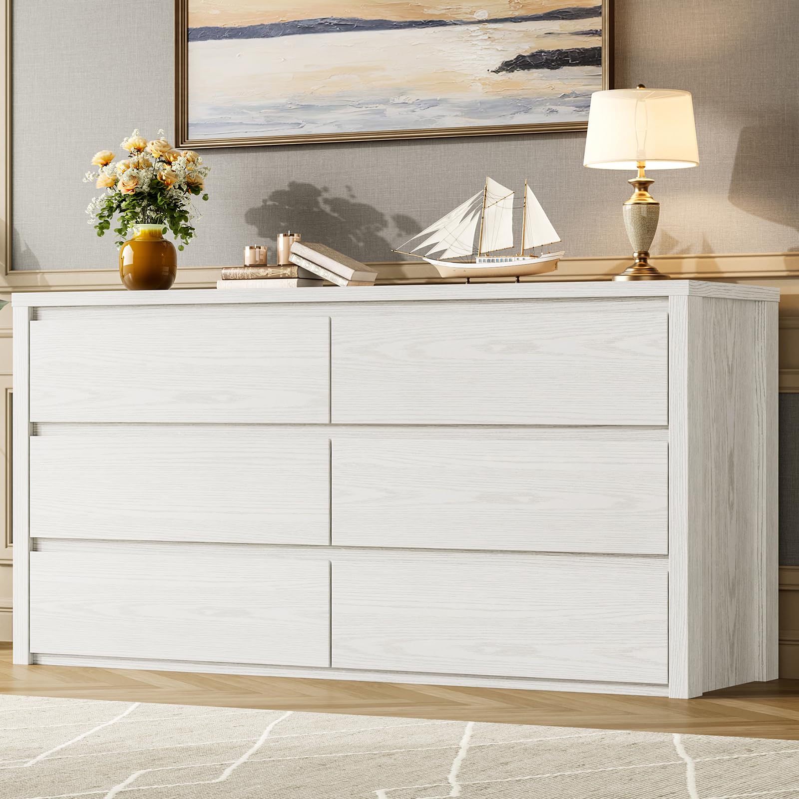 Photo 1 of PARTIAL SET, NOT FULL SET********GarveeHome 6 Drawer Dresser for Bedroom, Wide Wood Chest of Drawers Handle Free, Large Modern Dresser Storage Cabinet for Living Room, Hallway Entryway