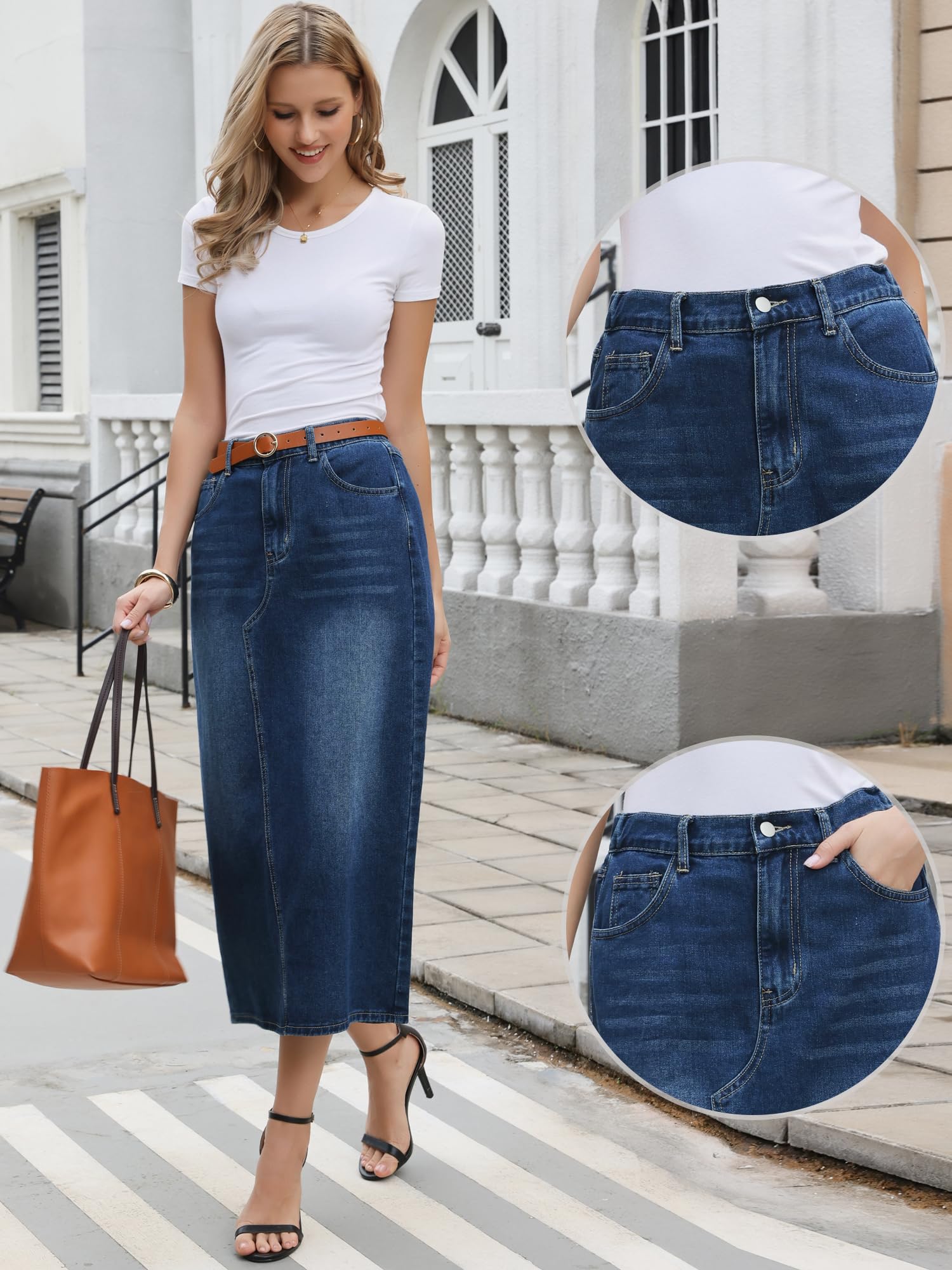 Allegra K Damen Figurbetont Jeansrock Lang