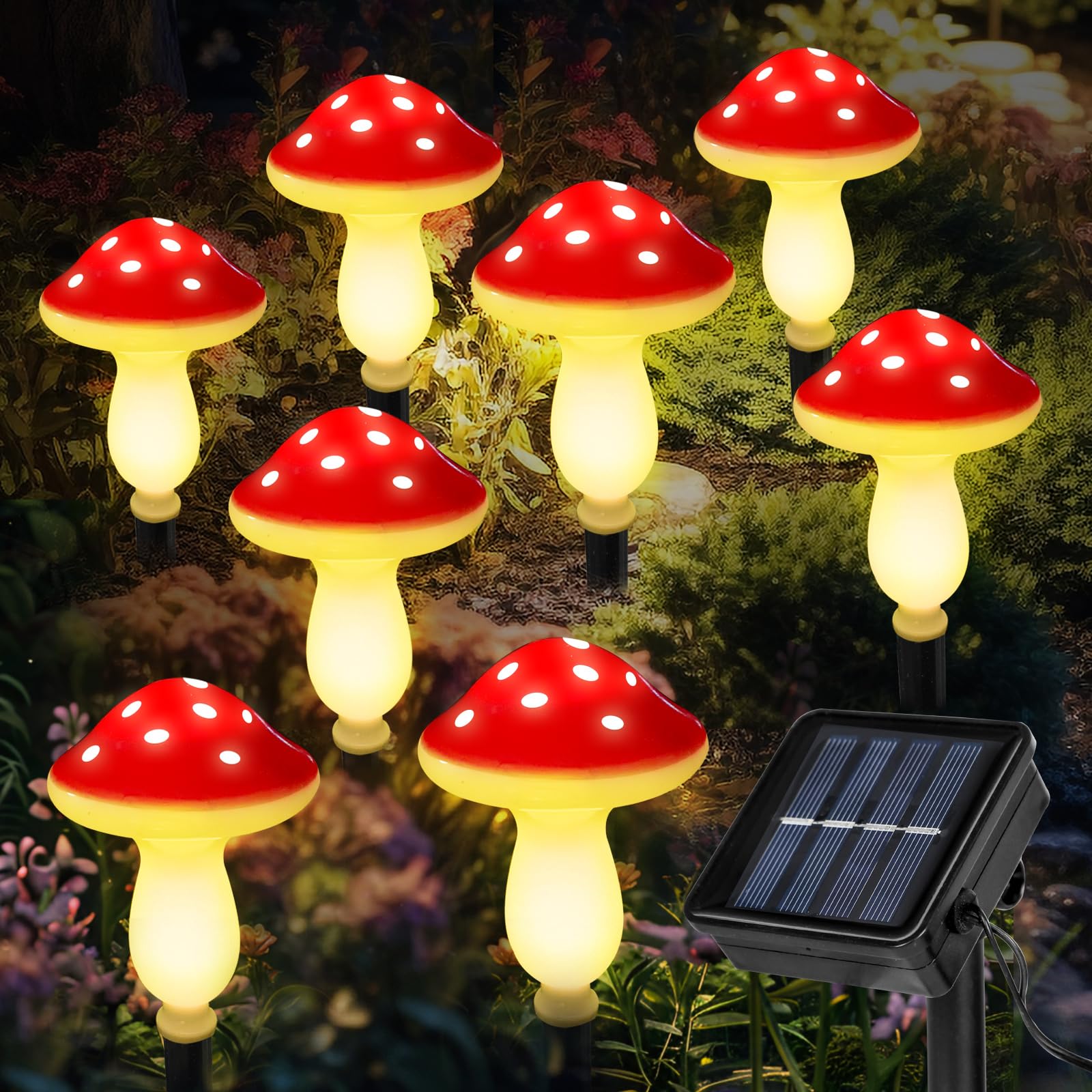 Luci solari a forma di fungo - Mini luci solari a forma di fungo - 7 m, 50 LED - 8 modalità - Luce bianca calda | Leroy Merlin