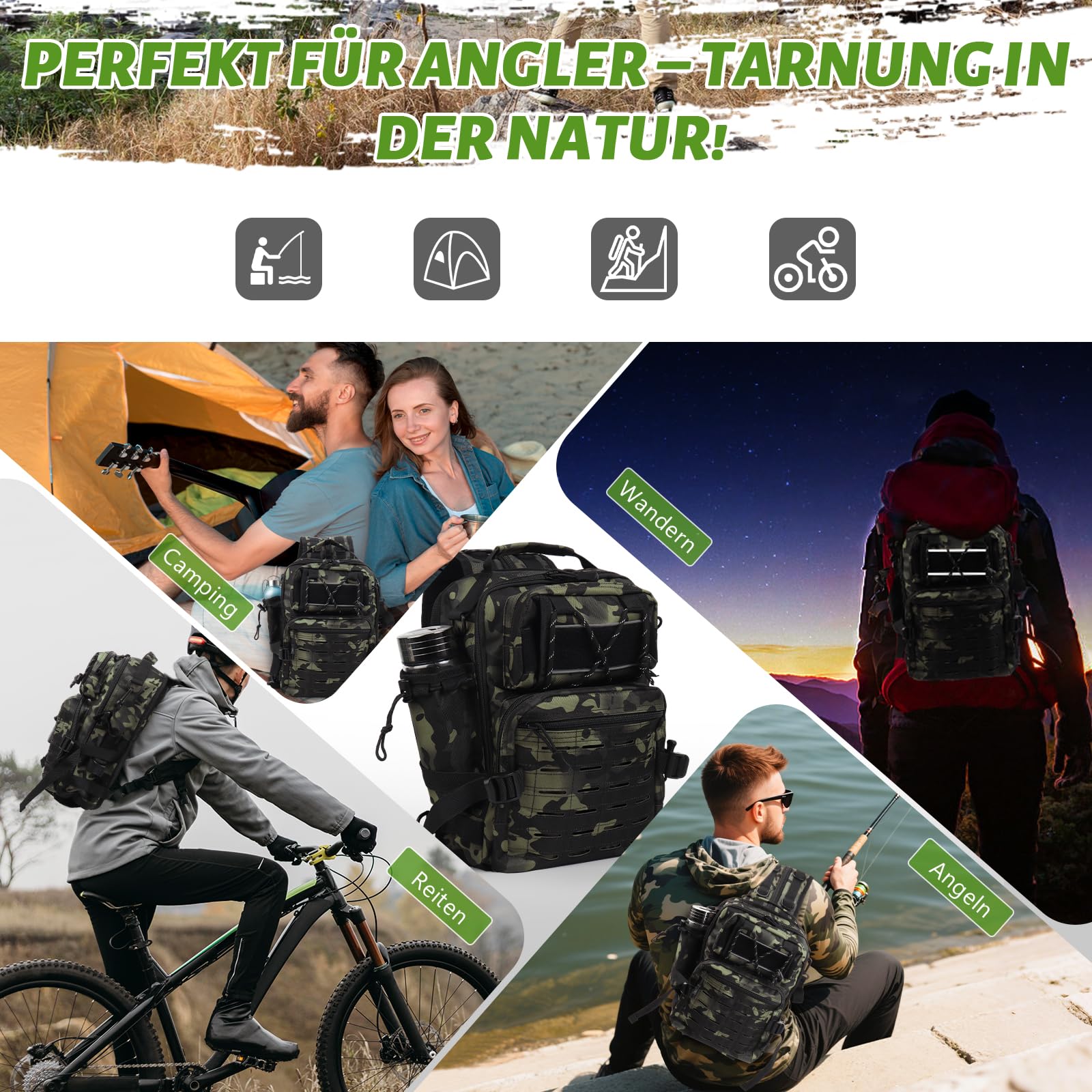 Coopay Angeltasche für Angelzubehör, Multifunktional Angelrucksack, Rucksack Wasserdicht aus Oxford-Stoff, Multifunktionale Angeltasche, Umhängetasche Schultertasche zum Angeln, Camping, Wandern