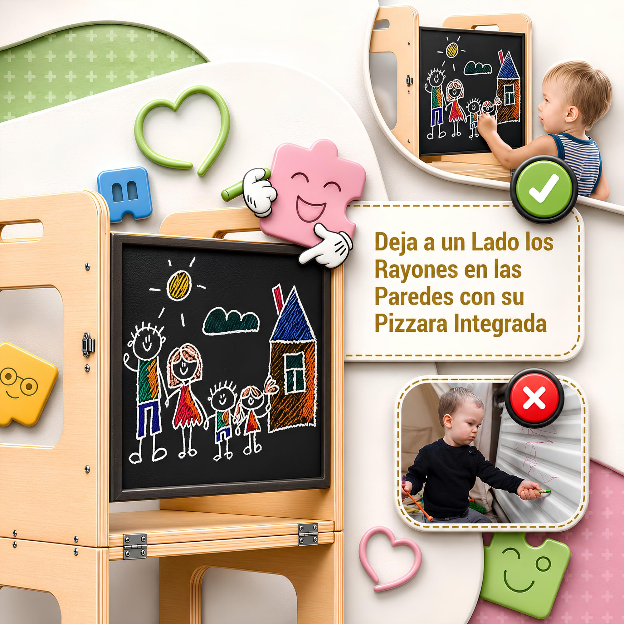 Torre de Aprendizaje Plegable 3 en 1, +18 Meses, Antivuelco