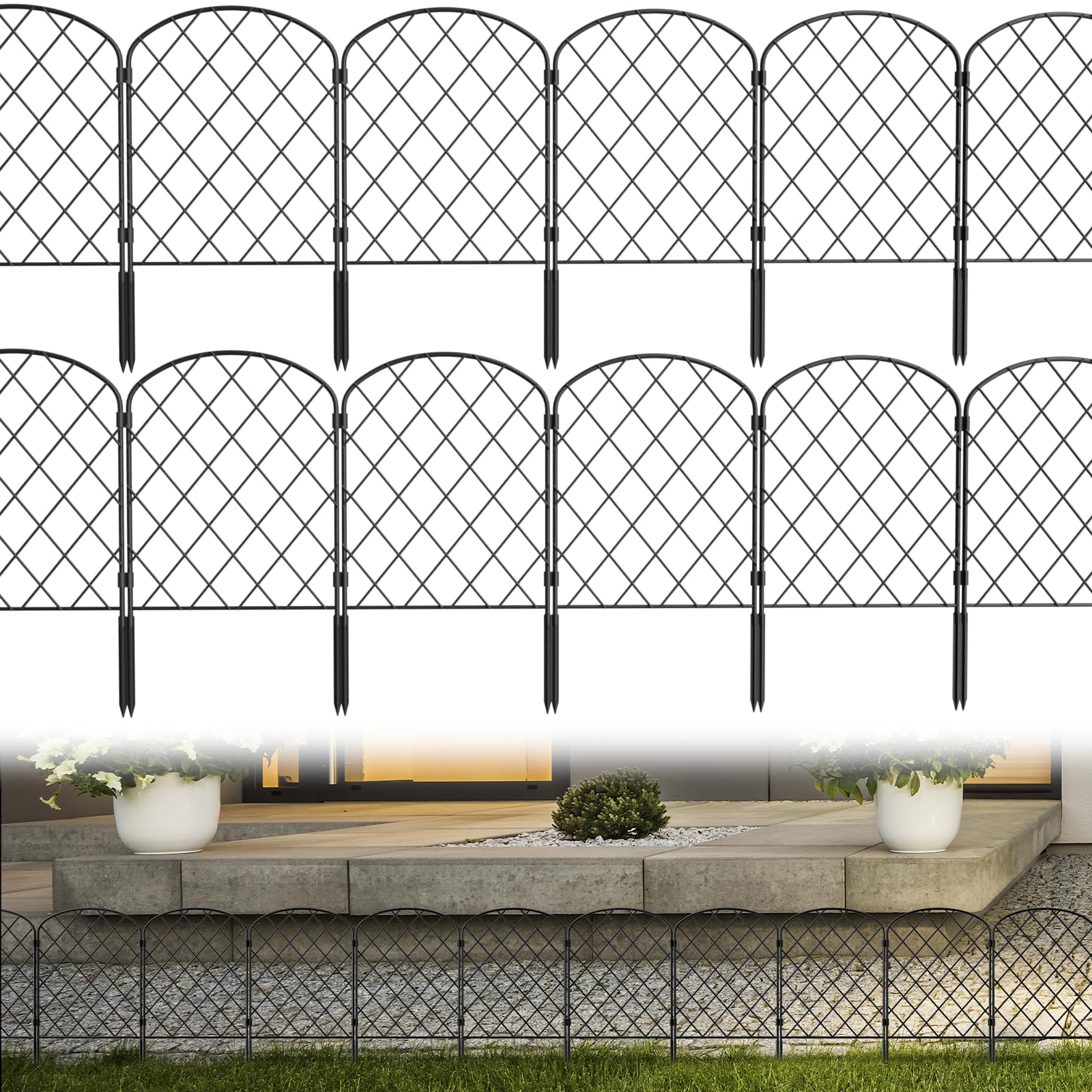 PINPON Decorative Garden Fence 30 Pack Animal Barrier Fencing 33ft (L) x 22in (H) Rustproof Metal Wire Section Edging with Plastic Stakes Dog Fence Outdoor for Yard Landscape Patio, Arched