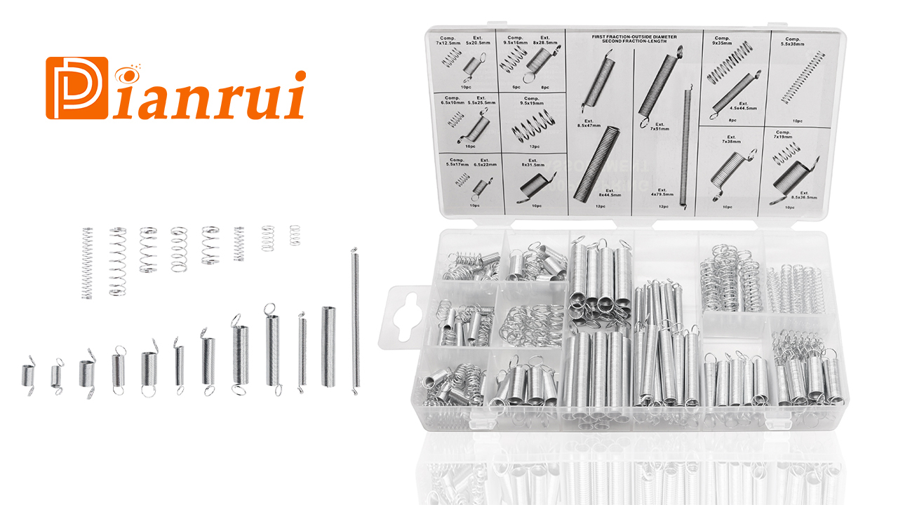 Image of Dianrui 200PCS Spring Assortment Kit 20 Different Sizes Mini Zinc Plated Steel Compression and Extension Springs for DIY Repair Project