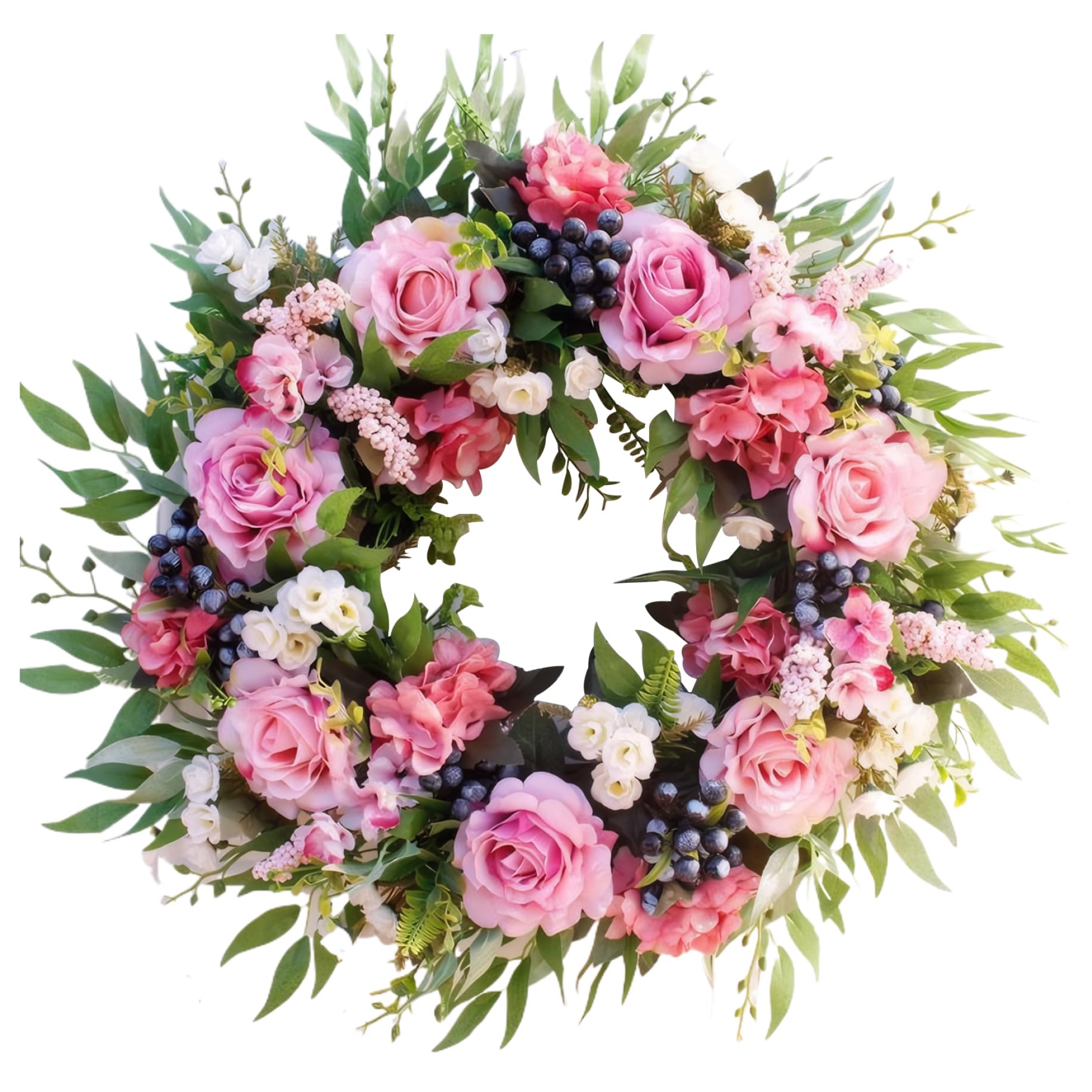 Hperu 22 Inch Rose Wreath Fade Resistant Spring Wreath Realistic Flower for Front Door Peony for Farmhouse Door Wall Window Decor