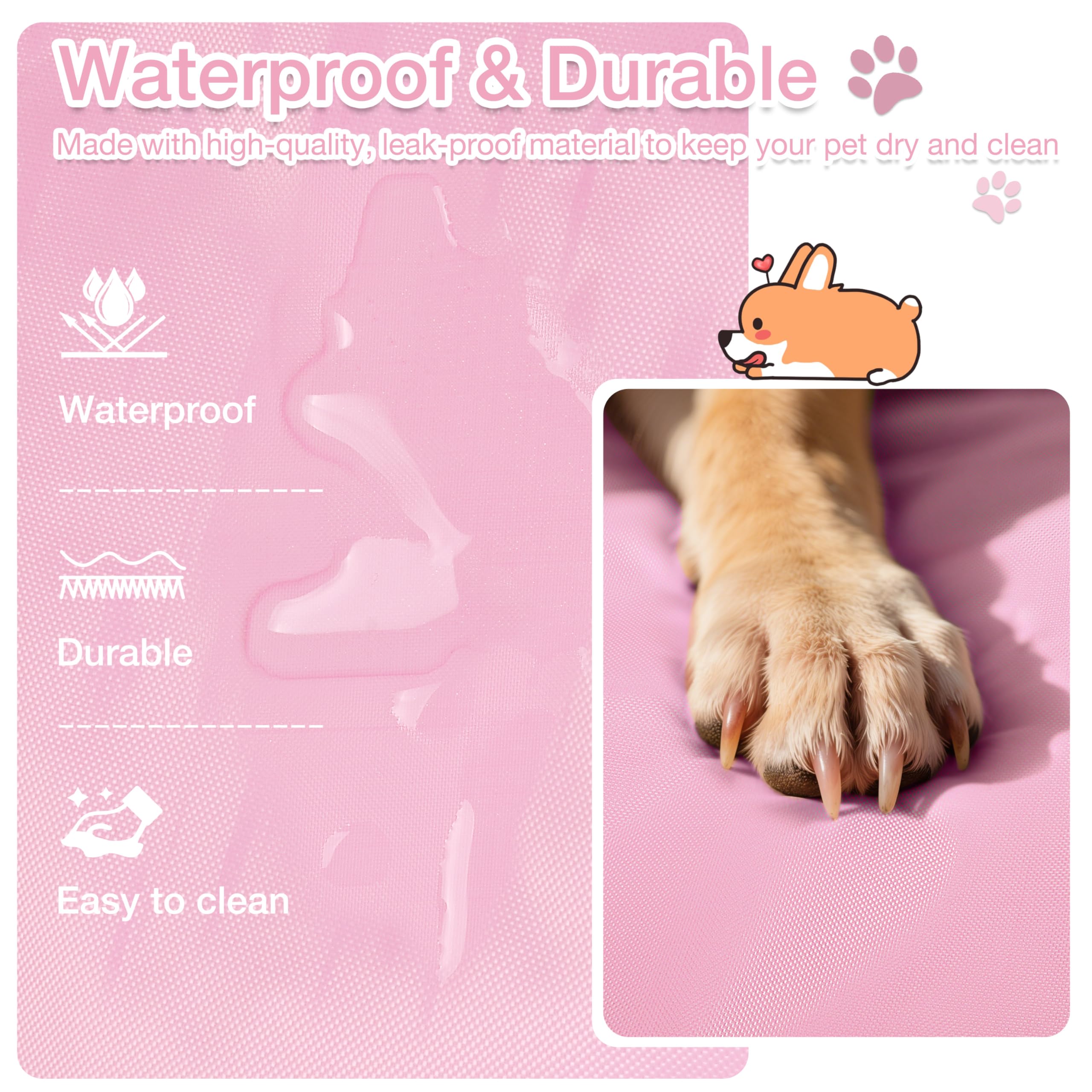 Coperta Impermeabile per Cani da Viaggio 80 x 60 cm, Tappetino per Cani da Esterno, Cuscino Lavabile per Cani da Portare Via, Letto Pieghevole per Cani da Viaggio, Auto, Campeggio, Rosa