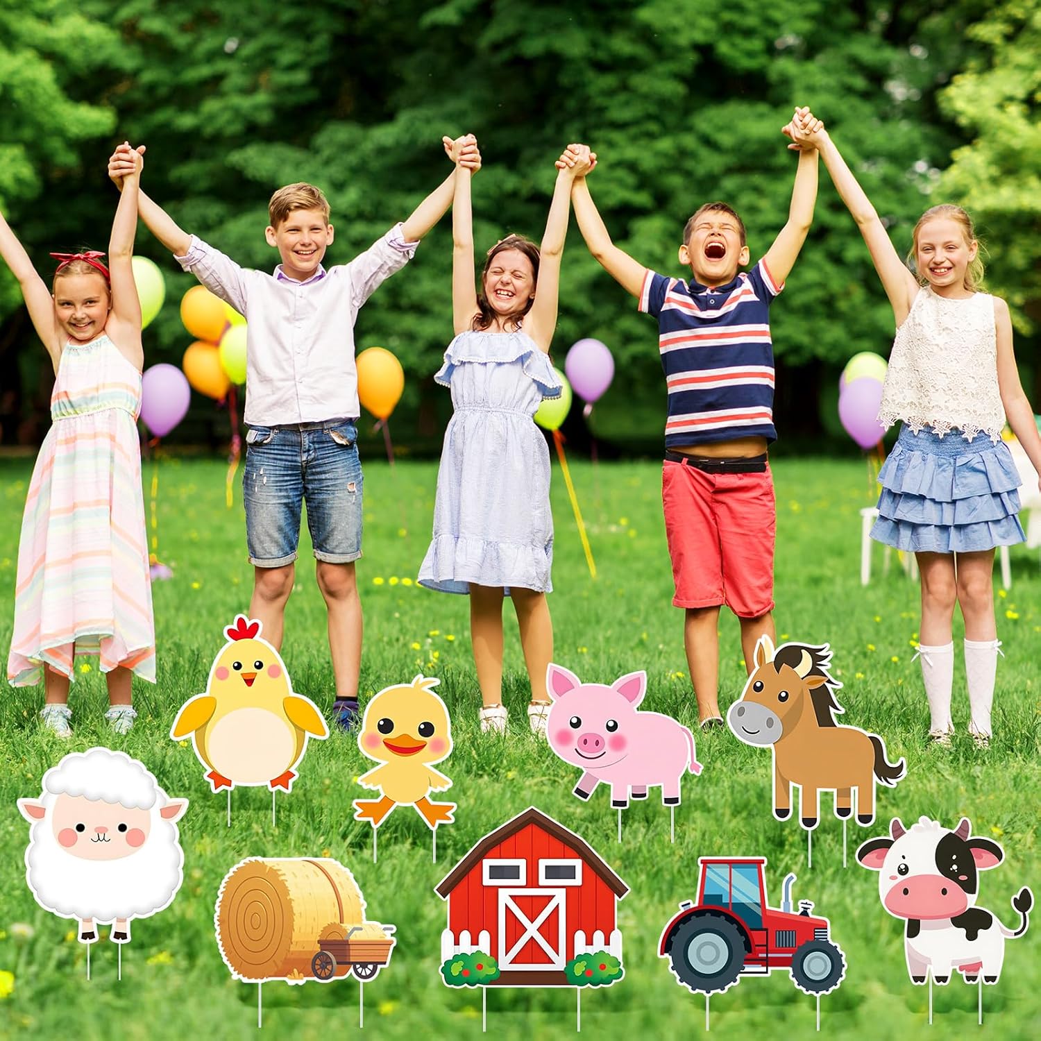 9PCS Farm Animal Party Yard Signs Decorations, Farm Animal Birthday Party Lawn Signs Decorations for Farmhouse Theme Barnyard Baby Shower or Farmhouse Birthday Yard Decor Supplies