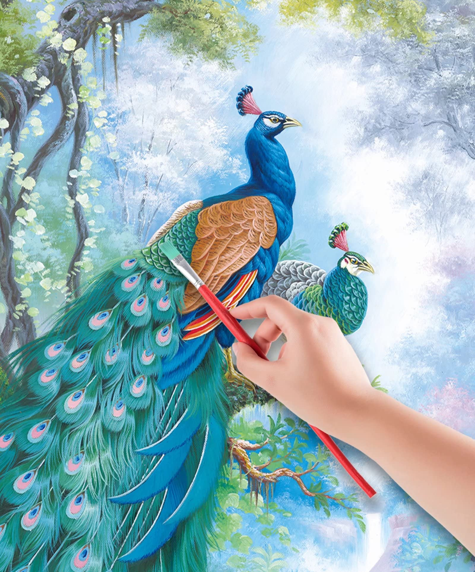 Amazon.co.jp: 絵画 孔雀と滝 森 油絵 手描き 3D キャンバス