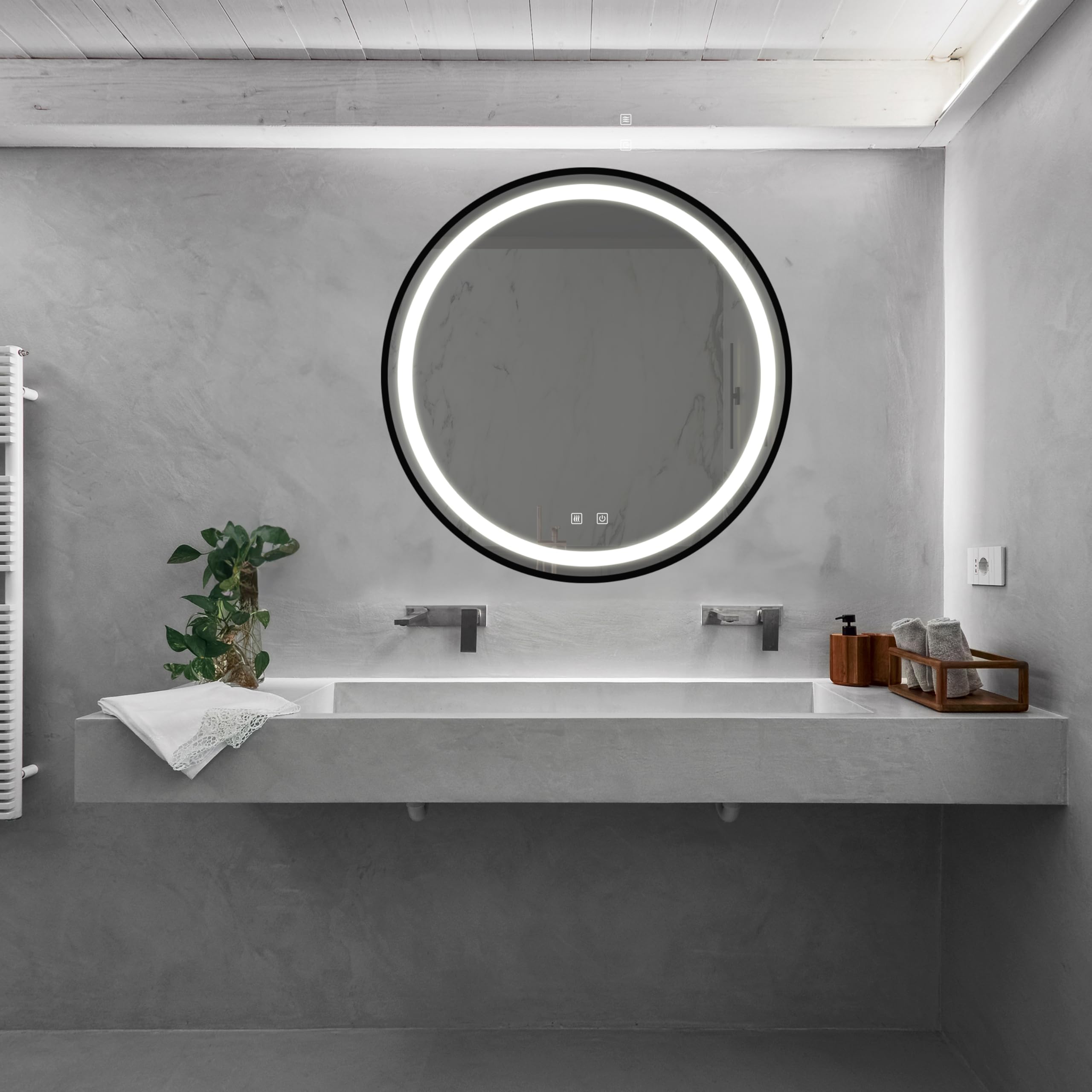 24inch Bathroom Led Classy Vanity Mirror with Focused backplane,Black Aluminum Alloy,High Lumen,Dimmable Touch, Anti Fog,CRI 95 Adjustable 3000K 4500K 6000K,IP54 Waterproof WB721