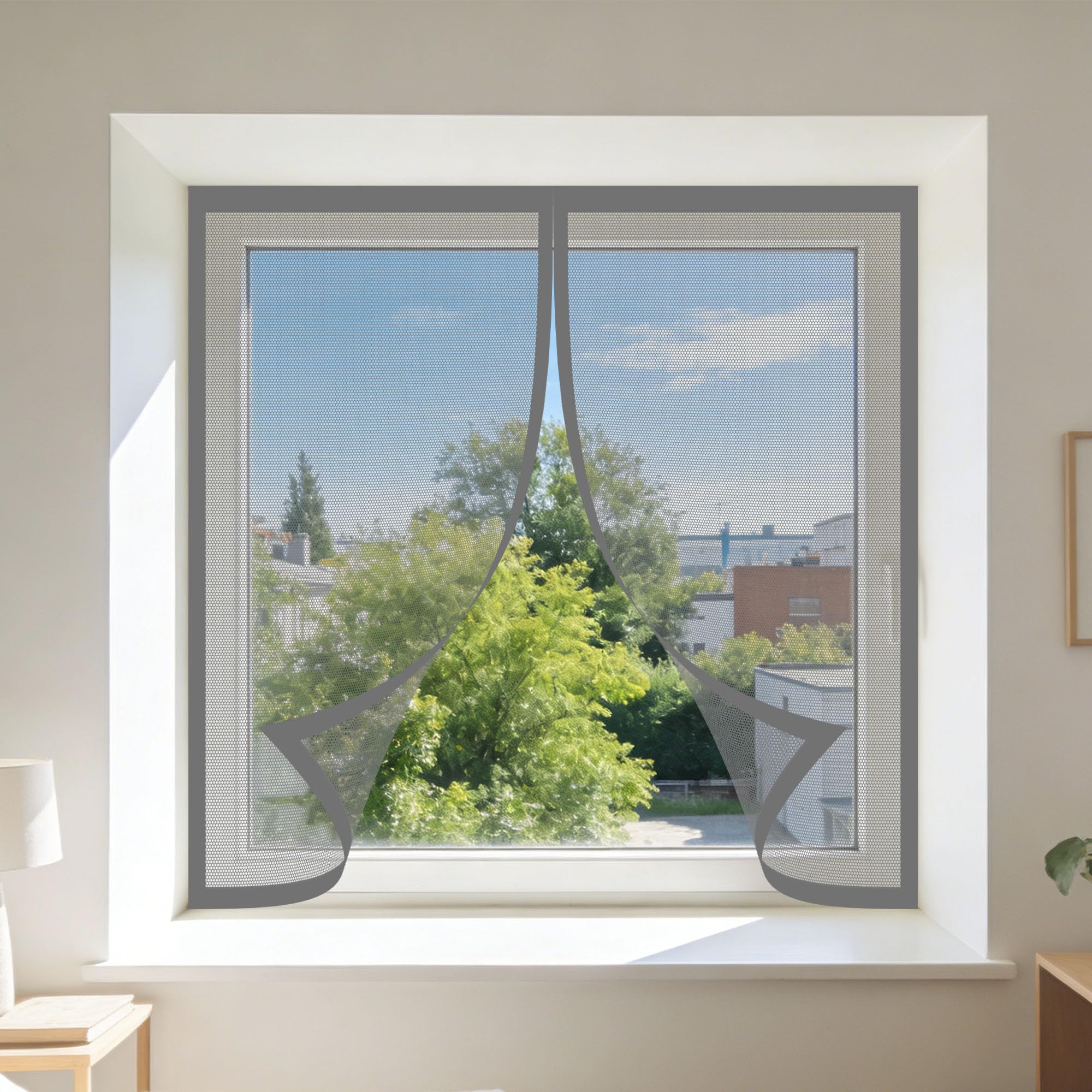 Meilipa Grey Magnetic Window Screen 100 X 100 Cm With Selfadhesive Window Insect Screen Mesh Net Easy Installation For Bedroom, Living Room, Kitchen Patio,
