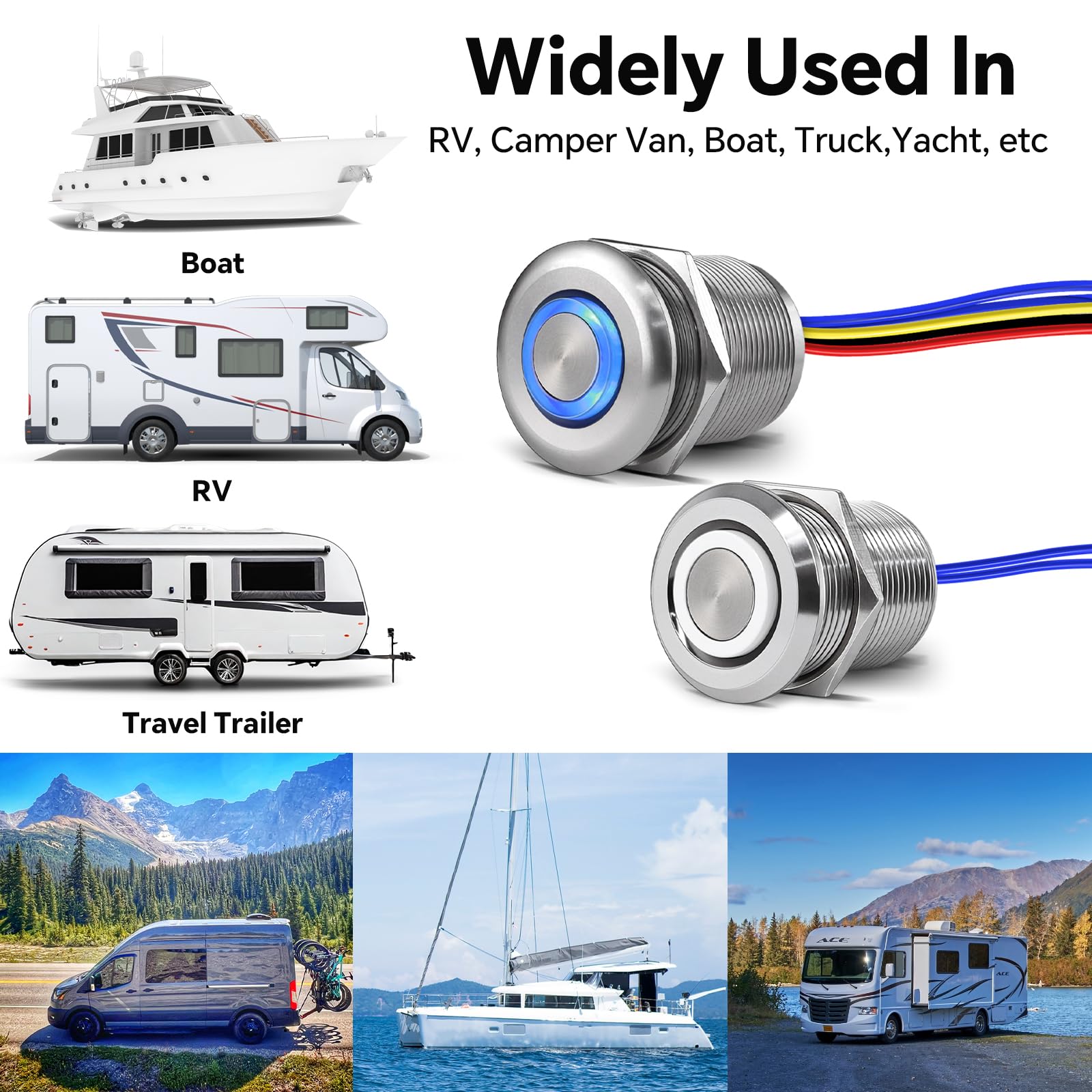 acegoo 12V 3 Voies Variateur Interrupteur Kit, Bouton-Poussoir 6A Dimmer PWM Gradateur Tout en aluminium pour Camping-Car Bateau Voiture, pour 12V Lumière LED dimmable, LED Strip Bande Argent
