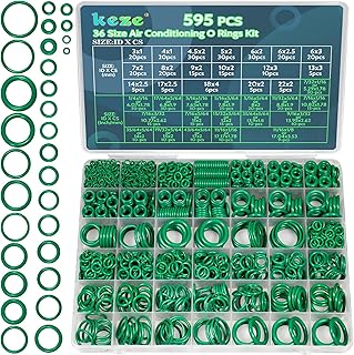 KEZE 595 Pcs Metric and SAE Air Conditioning O Ring Kit,36 Size Seal Rubber O-Rings Assortment Set for Compressor Automotive A/C Plumbing Repair ID:3-22mm (Green)