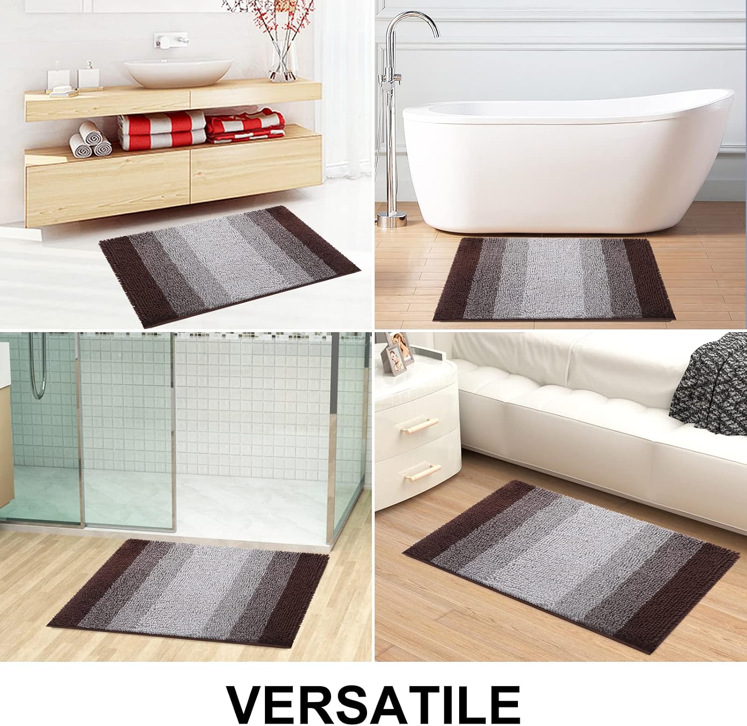 OLANLY Bathroom Rug, Extra Soft Chenille Thick Absorbent Shaggy Mat, Non-Slip Machine Wash Dry Plush Bath Mats for Bathroom, Tub and Shower (24 x 16 Inch, Brown)