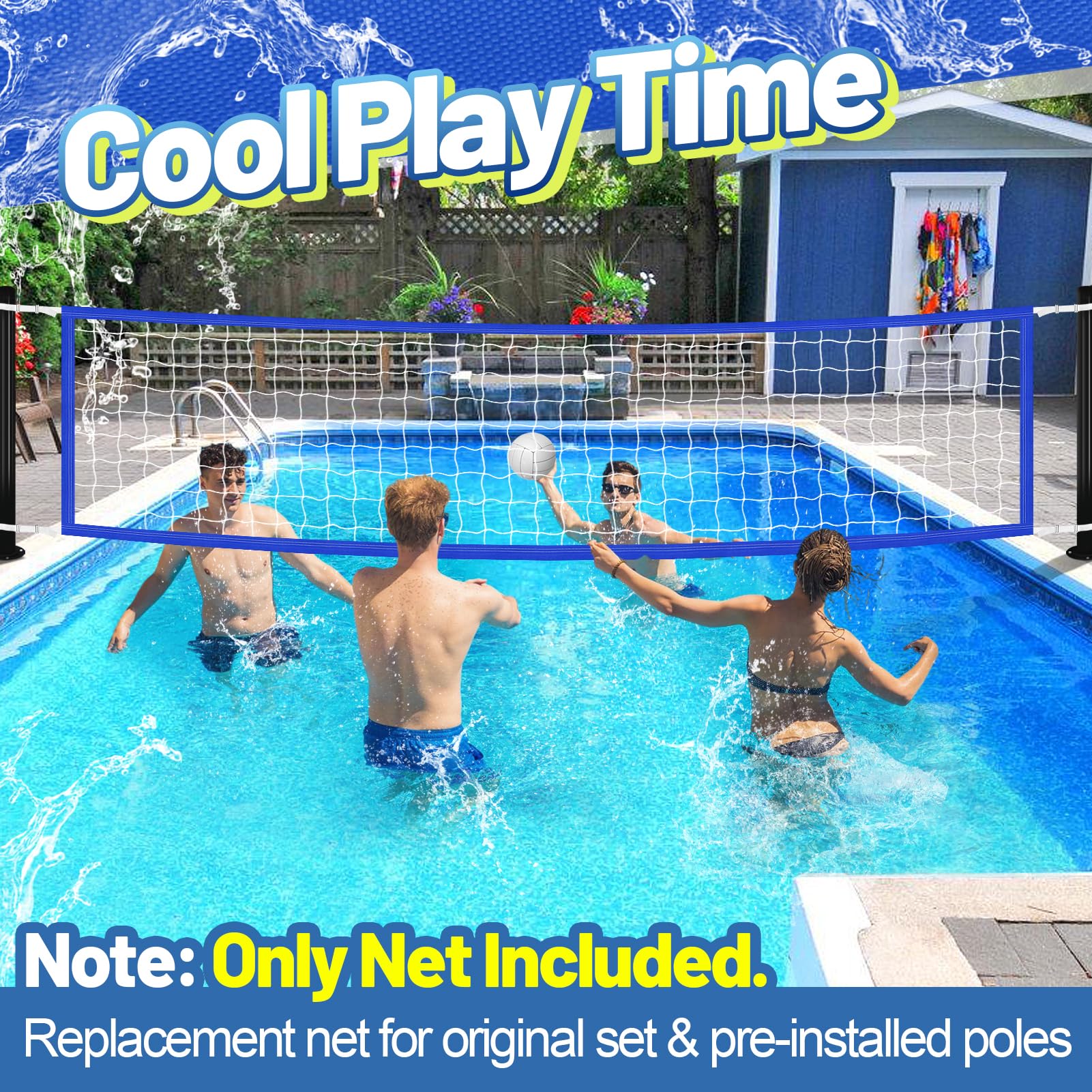Red de repuesto para voleibol de piscina, 15 x 3 pies, duradera, ajustable, para exteriores, fácil de instalar para piscinas enterradas en el patio trasero