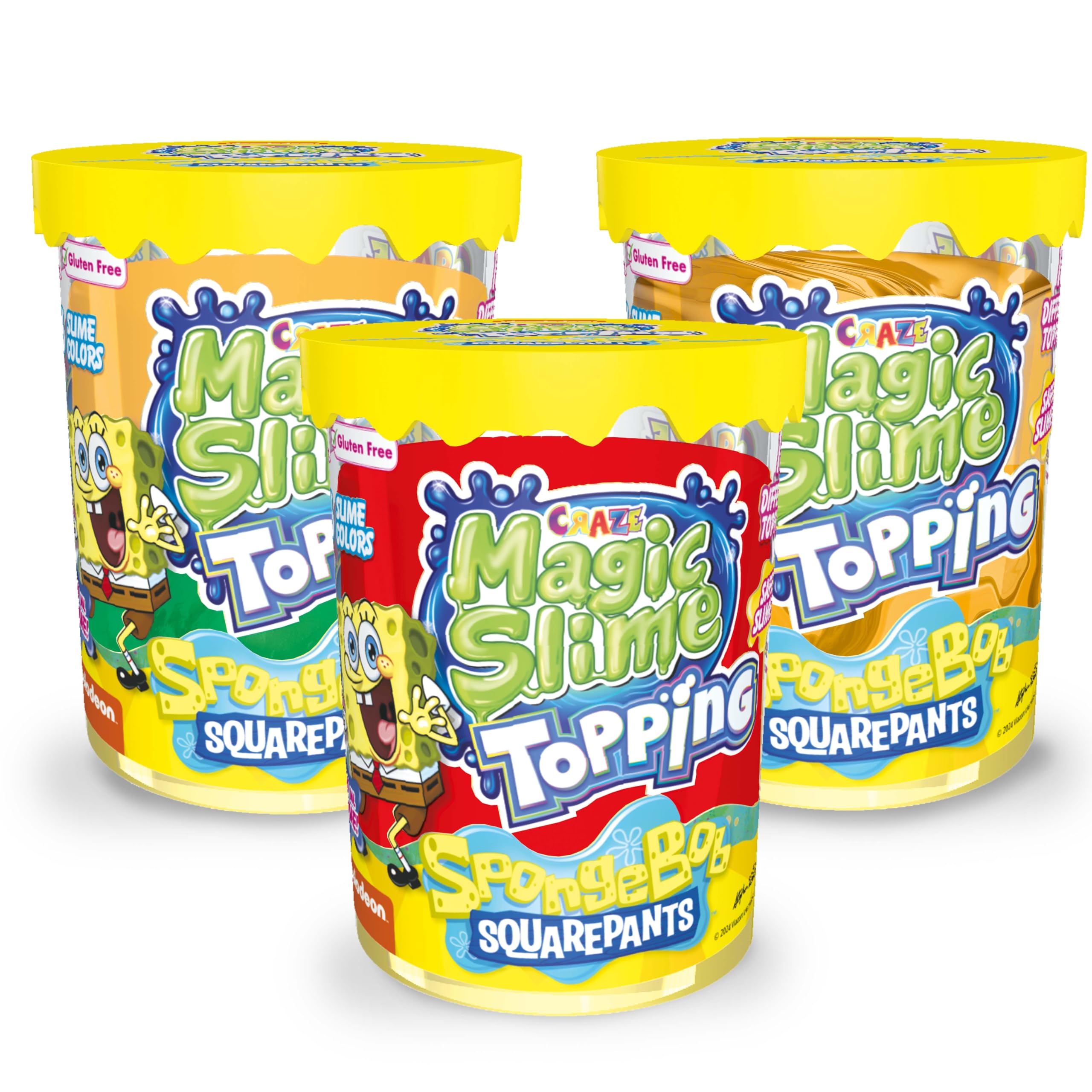 CRAZE MAGIC SLIME Topping SpongeBob Magic Ocean Bundle of 3 - Slime Kit for Kids, 3x 70 ml Box with Glitter and Toppings, Putty Style slime Toy for Creative Play