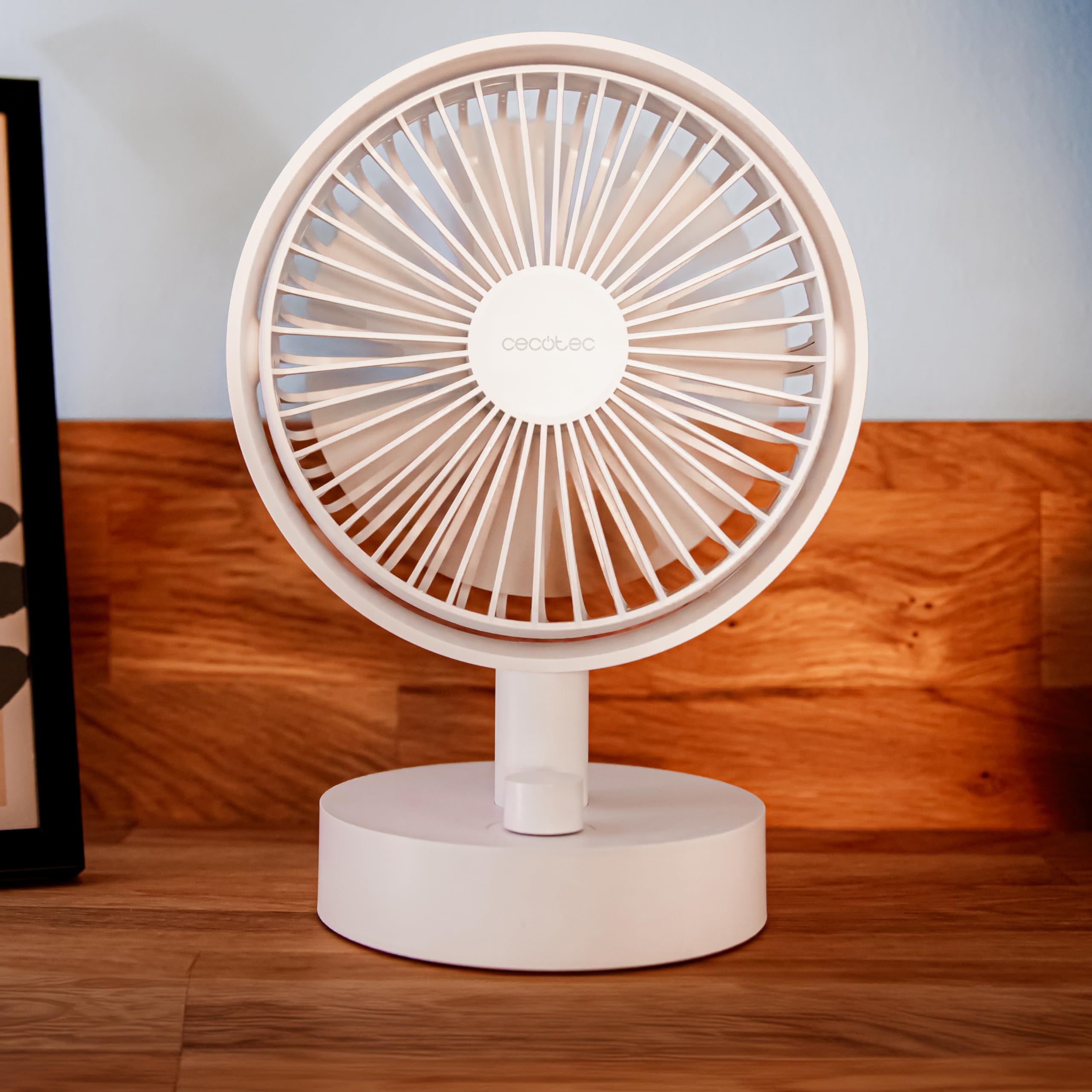 Cecotec - Ventilatore da Tavolo portatile EnergySilence 2000 Portable Desk a batteria 2000mAh, 6 pollici, Regolatore di intensità, Oscillazione automatica, Inclinazione regolabile, Bianco