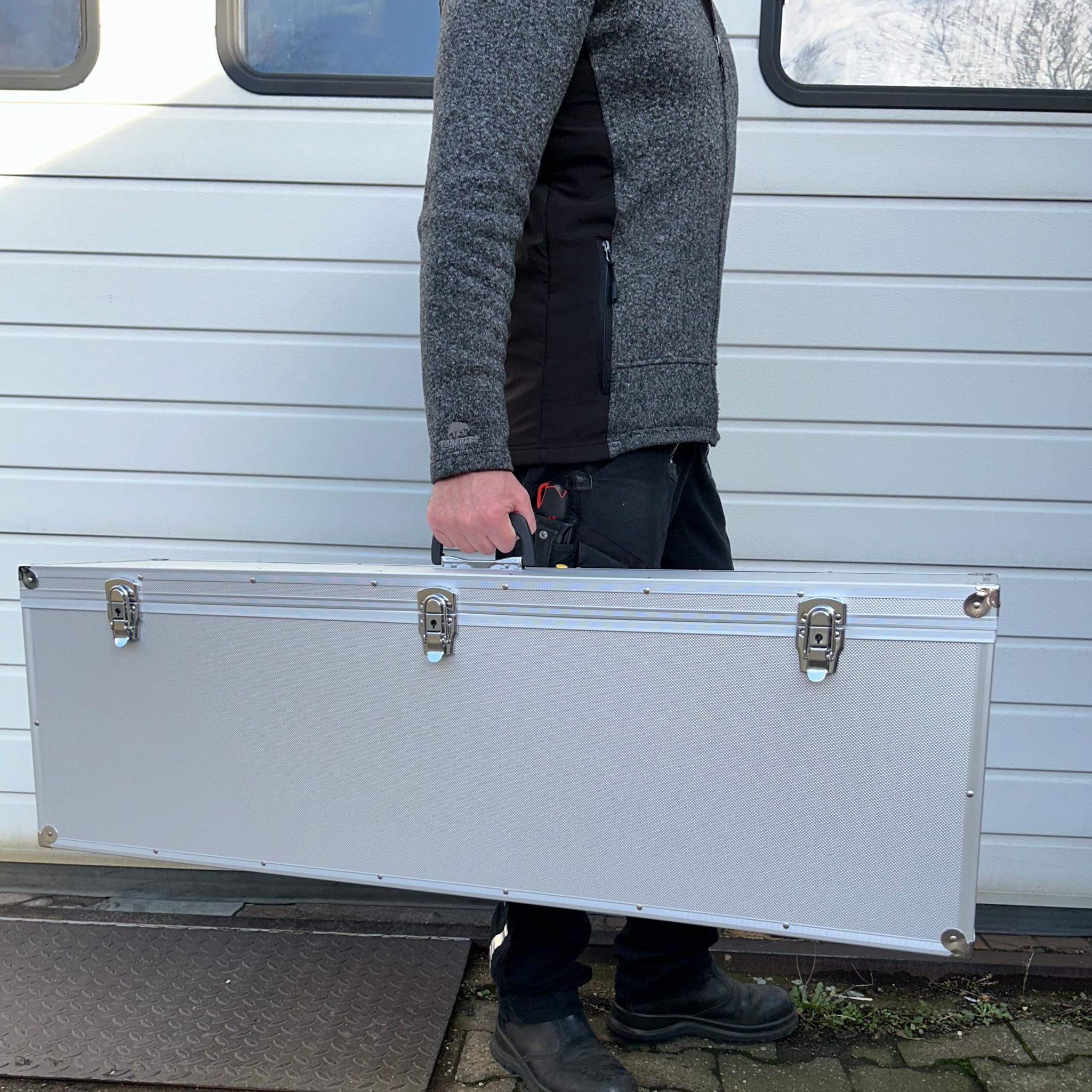 ECI Maleta (LBH) 110 x 25 x 35 cm, color plata, maletín de música, maletín de medición, maletín de transporte con tapa extraíble vacía