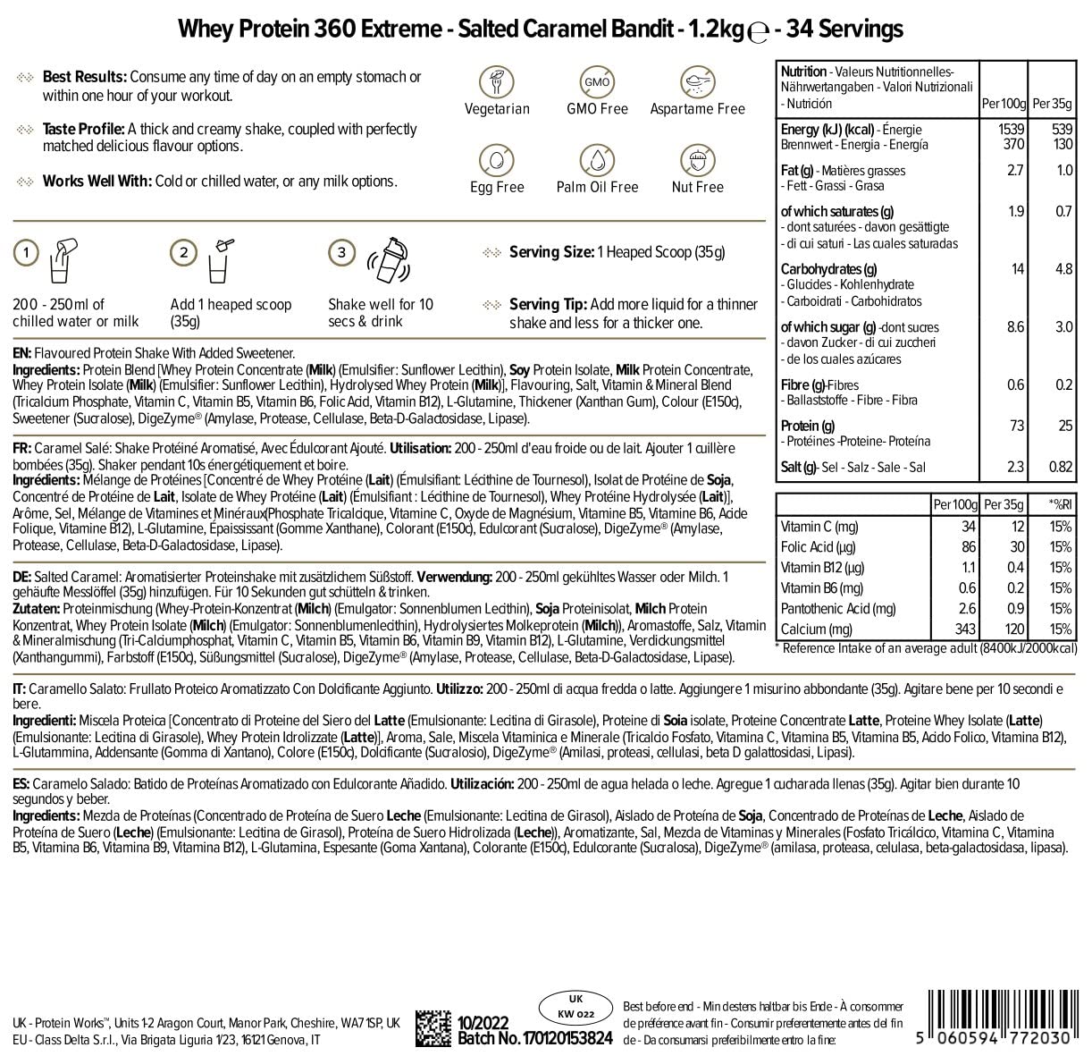 Protein Works | Whey Protein 360 - Platinum, Caramello Salato Intenso 1.2kg | Proteine Isolate in Polvere. Whey Isolate, Omega 3, Enzimi Digestivi, Senza Zuccheri Aggiunti, 34 Porzioni