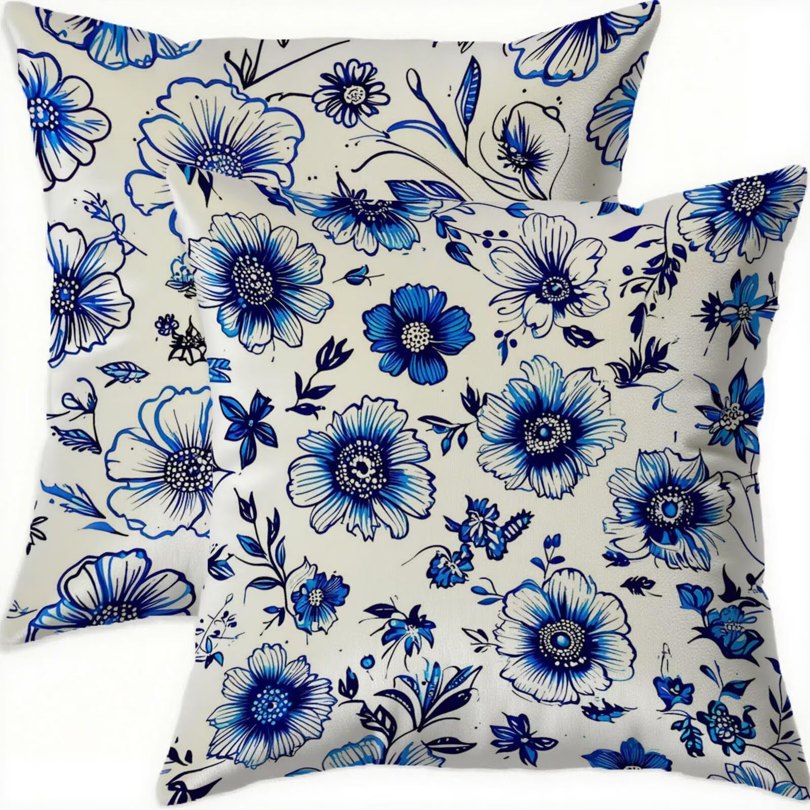 Housse coussin 80x80cm vintage en velours bleu imperméable lot de 2