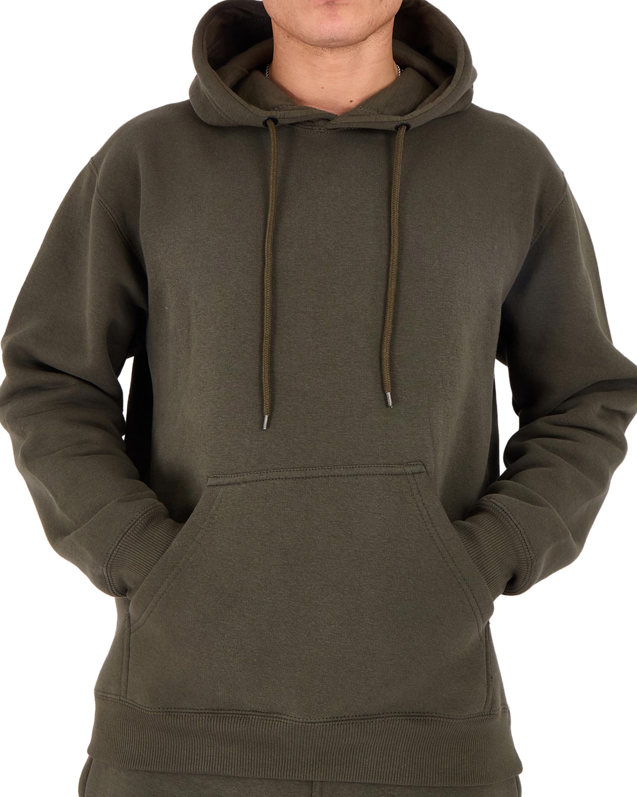 LABEL APPAREL Mens Pullover Fleece Hoodie 300GSM Sweatshirt Plain Hoody Work Hooded Jumper Ribbed Cuff Long Sleeve Pull Over Top, Olive, 4XL