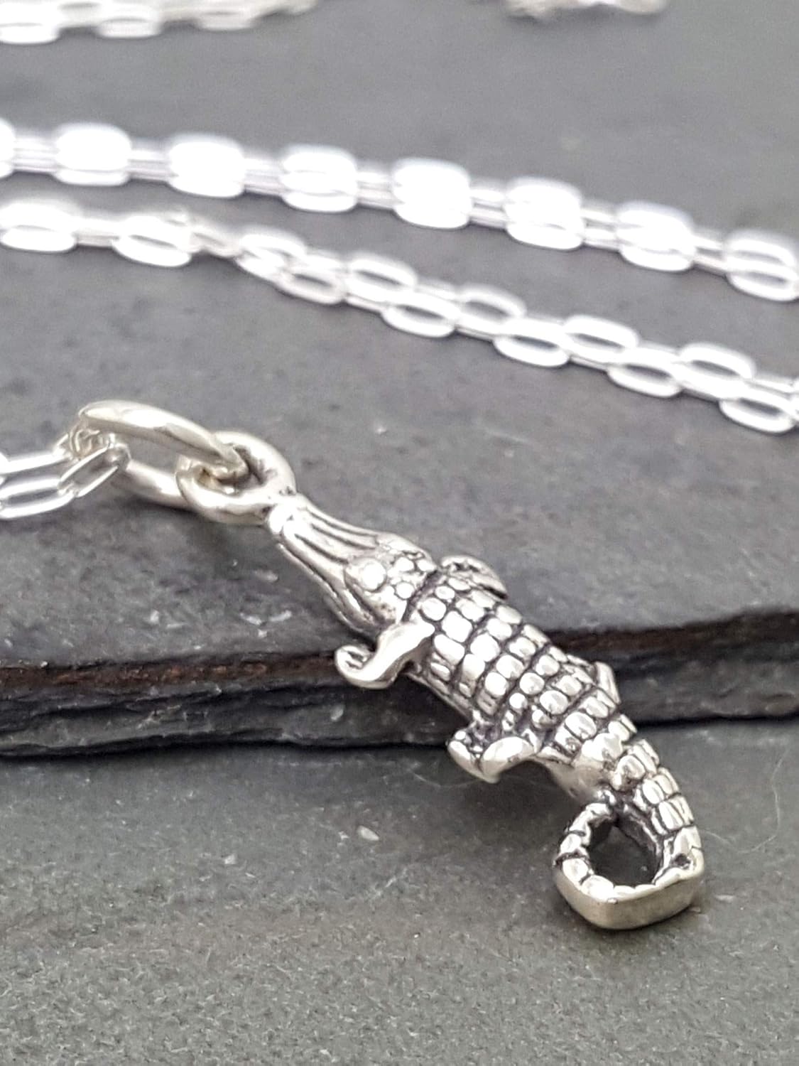 EnCharmed Sterling Silver Alligator or Crocodile 3D Charm Necklace, 18" - Image 3