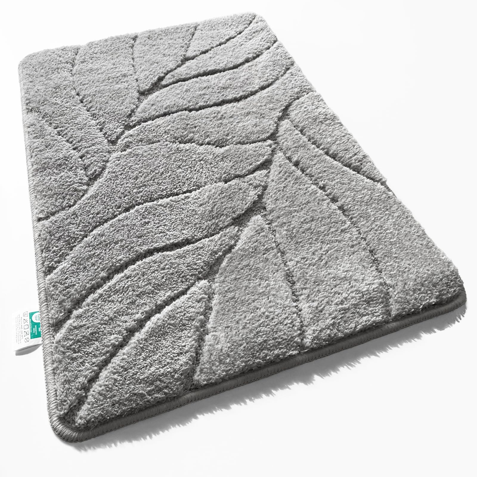 Floordirekt Badteppich - extra flauschig & schnelltrocknend - Badezimmerteppich mit rutschhemmender Rückseite - Badematte Duschvorleger (Maris) (Silber, 50 x 80 cm)