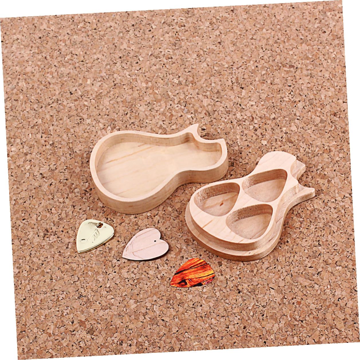 UKCOCO 3 Pièces Boîte à Médiators en Érable, Forme Guitare, pour Guitare